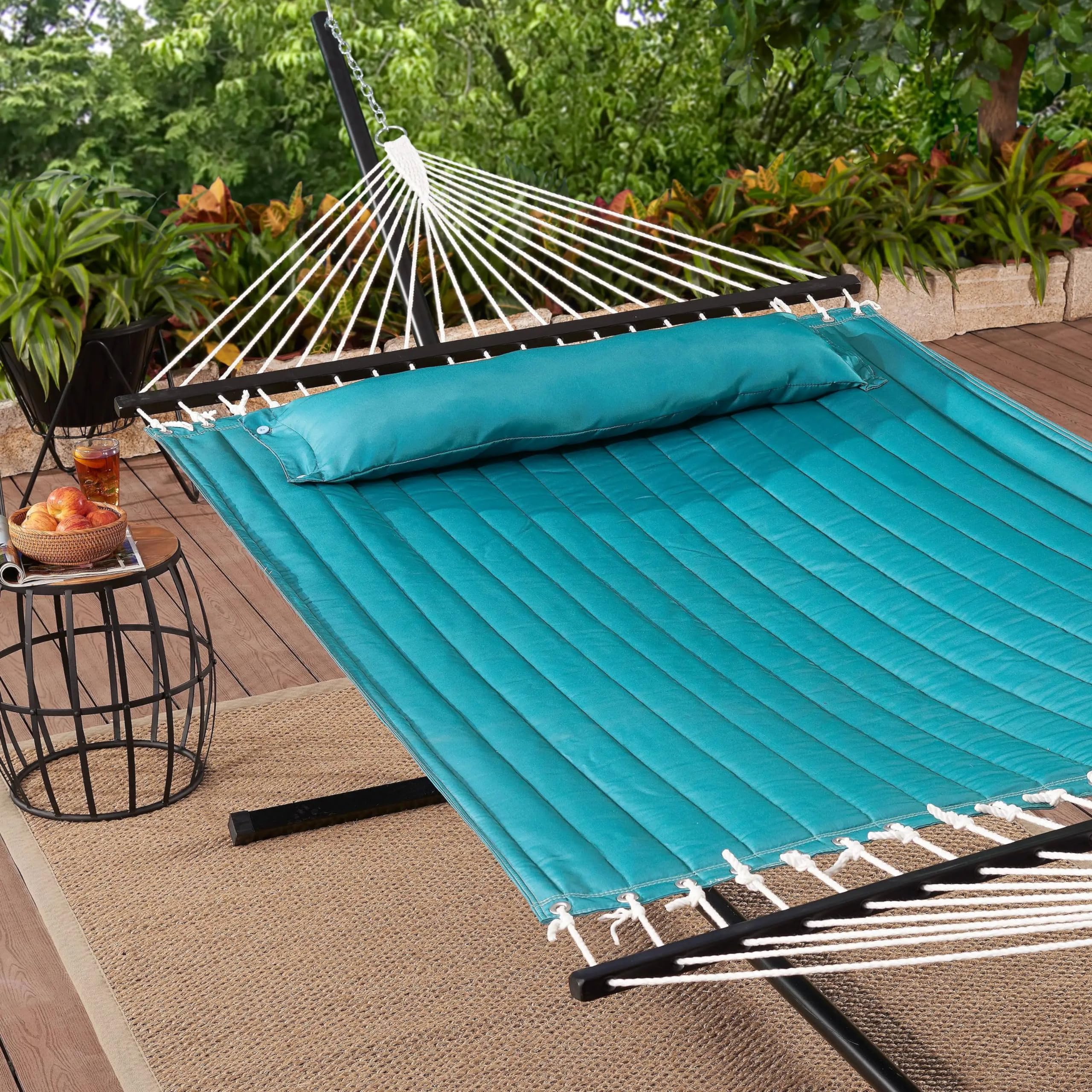 Hamac de Jardin Hamaca Doble Acolchada Verde Azulado con Almohada, Color Verde, poliéster Material, Hamaca de árbol
