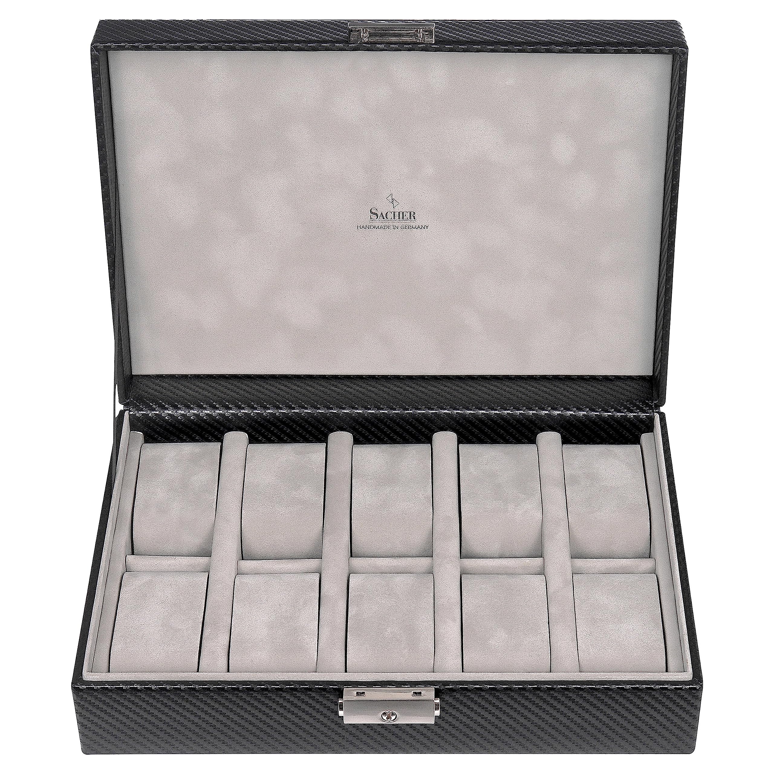 SACHER Estuche para 10 relojes carvon/negro (piel)
