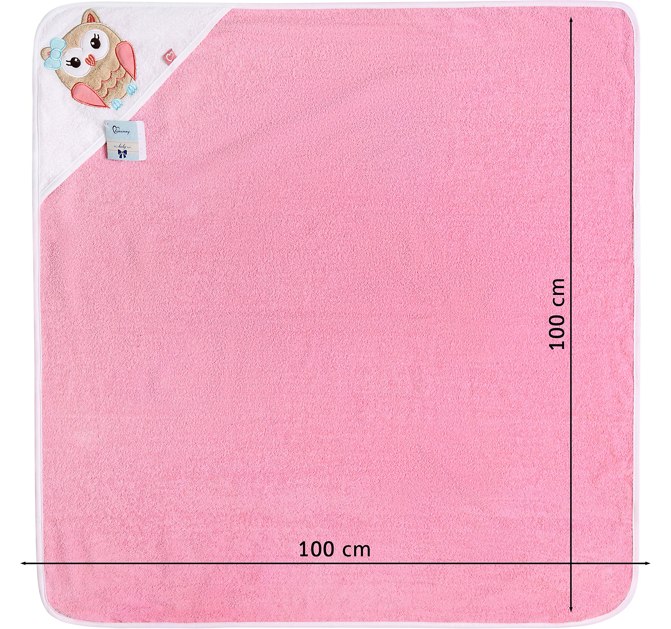 Be Mammy Serviette à Capuche en Coton Bébé Oeko-Tex Standard 100 100cm x 100cm BE20-240-BBL (Rose - Chouette)