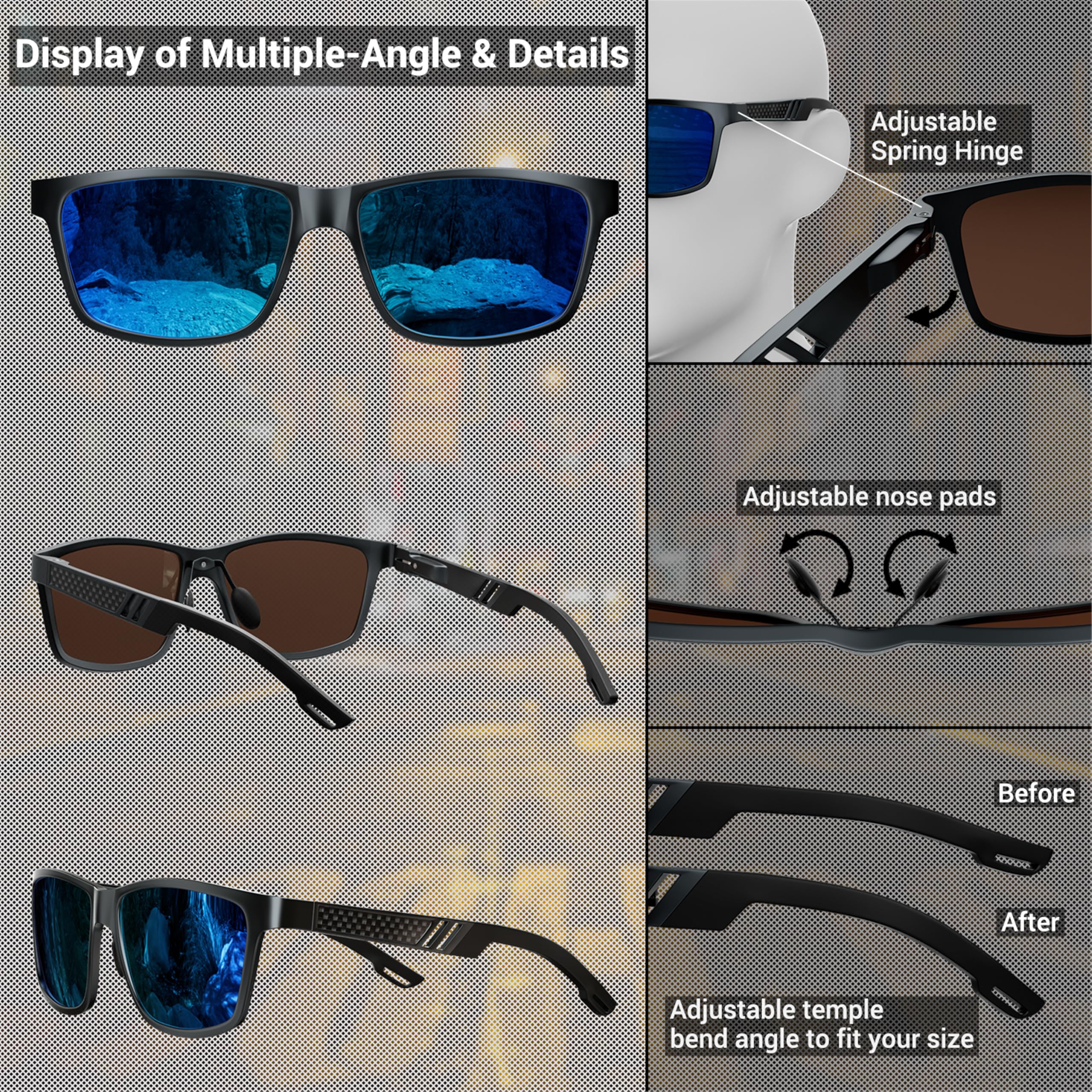 ROCKNIGHT HD Polarisierte Sonnenbrille für Herren Angeln Blau verspiegelte lässige Strandsonnenbrille für großen Kopf