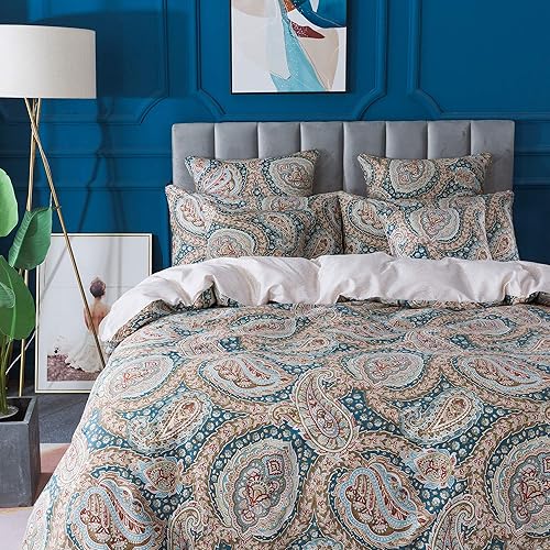 Miniatura 2 de FADFAY Juego de funda de edredón de cachemira, ropa de cama de cachemira de damasco bohemio, juego de funda de edredón de cachemira azul marino