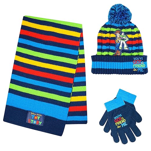 Toy Story Kid’s Winter Hat Scarf and Snow Gloves for Boys and Girls, 3 Pc. Set, Cute and Warm Outdoor Wear Includes Gift Box