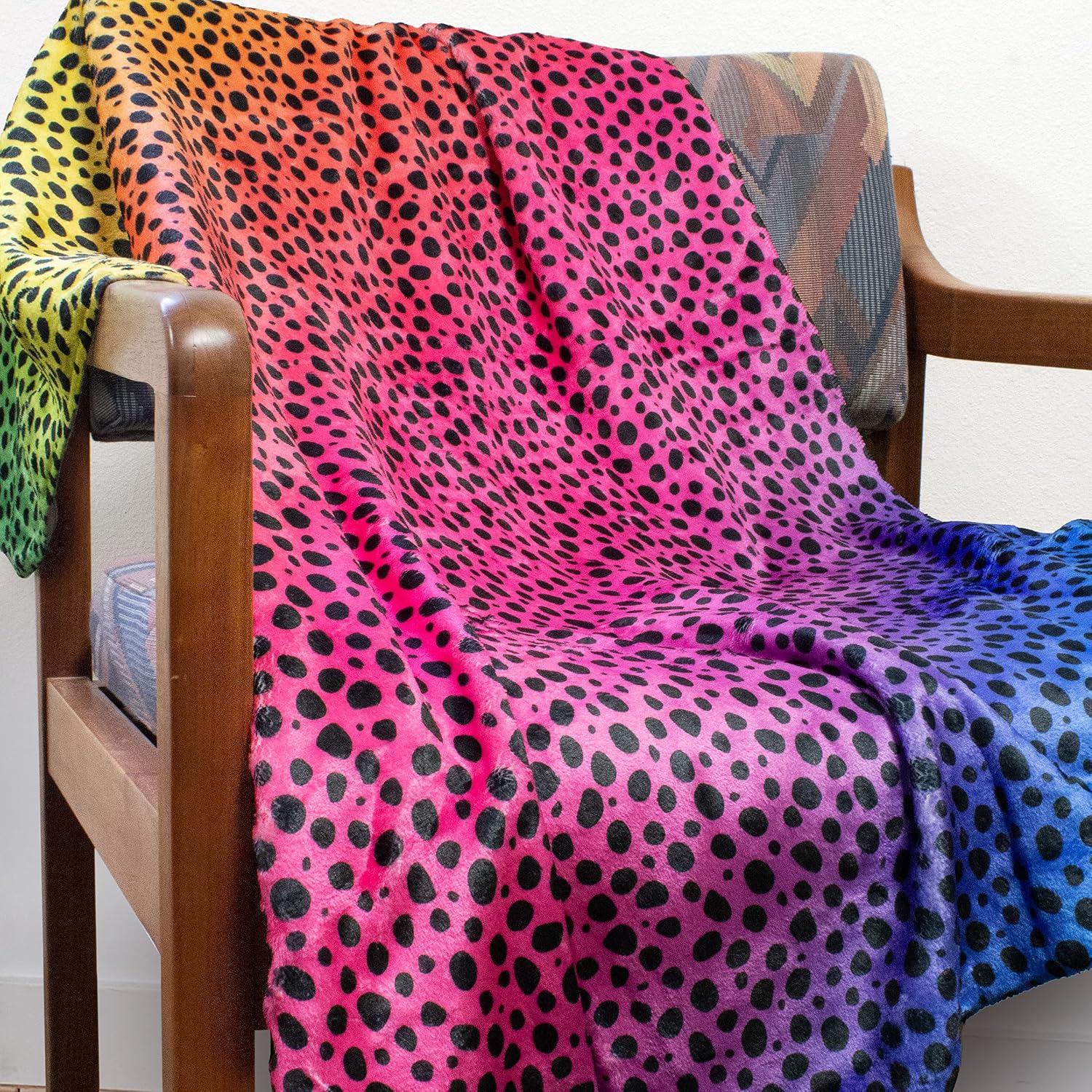 Everything Comfy Cheetah Print Decorative Throw Blanket, 42x60 Inch, Rainbow Gradient