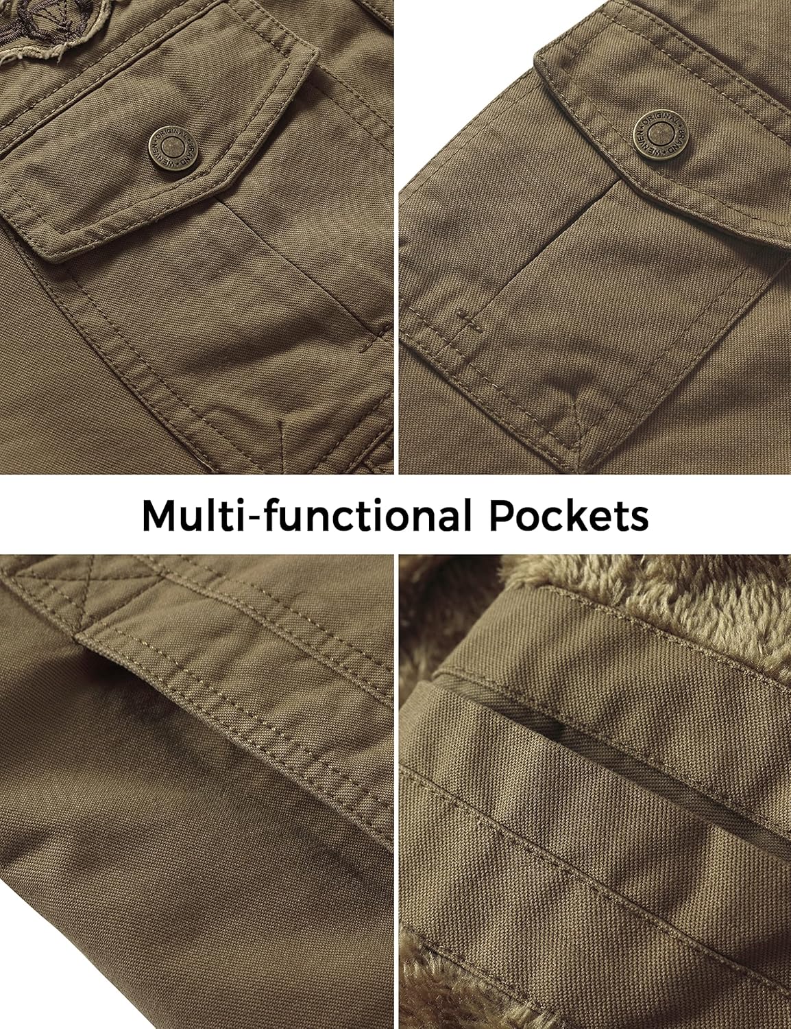 WenVen Men's Military Jacket Fleece Lined Winter Puffer Coat Cotton Windbreaker Parka - Image 5