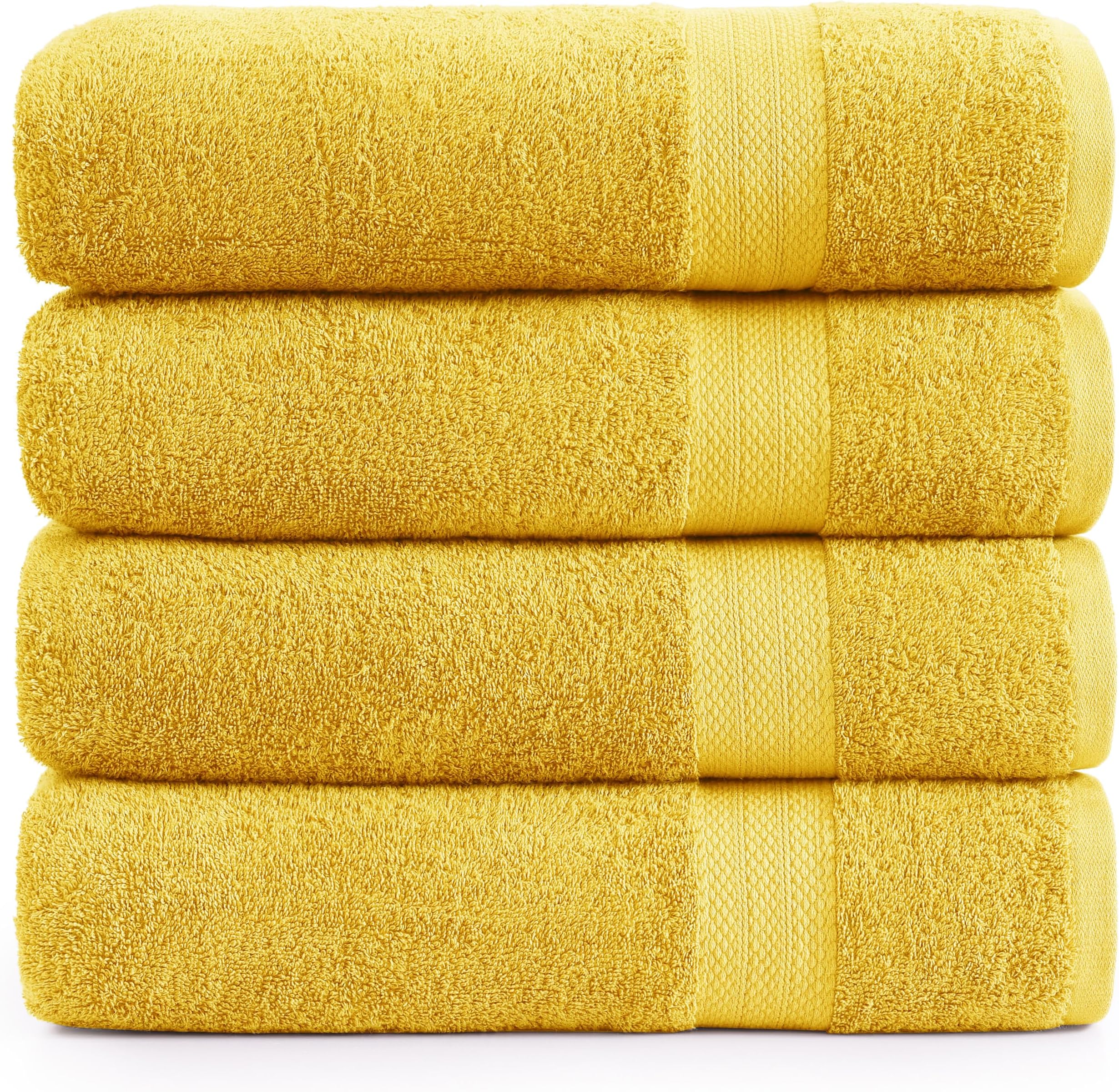 LANE LINEN Cotton Bath Towels Pack of 4 (28"x54") - 100% Ring Spun Cotton Bathroom Towel Set - Durable, Quick Drying, Extra Soft & Absorbent Yellow Bath Towels - Suitable for All Skin Types - Mimosa