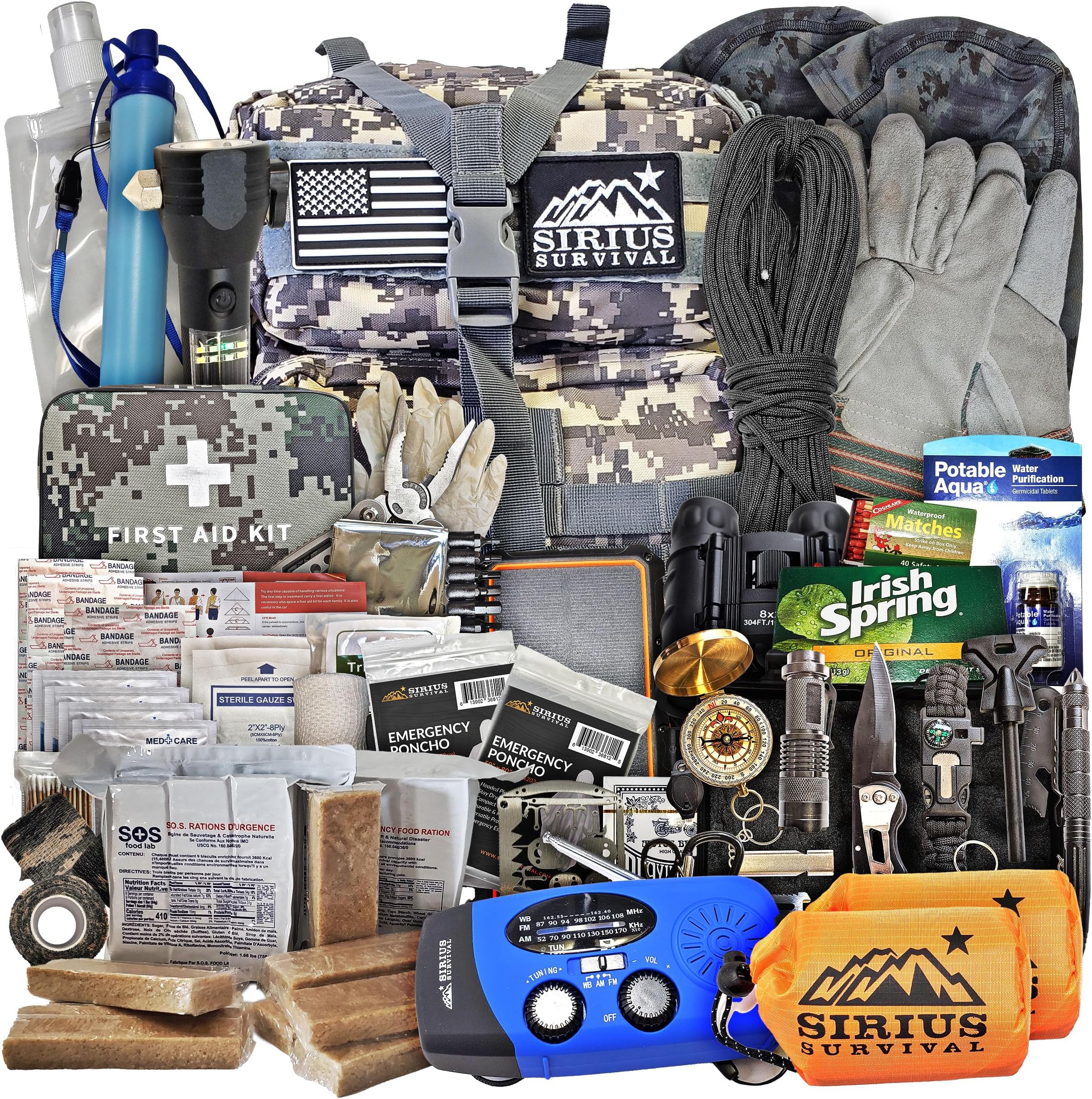 Sirius: Pre-Packed Bug Out Bag - 72 Hour Kit for 2 People - Bugout Backpack Survival Kit - Premium 50L Go Bag Tactical Backpack - Essential Bug Out Gear - Upgraded Survival Backpack