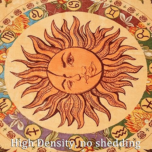 Miniatura 5 de Alfombras místicas ultra finas lavables resistentes a las manchas, sol y luna, 5 x 7 pies, antideslizantes, alfombras retro amarillas hippie