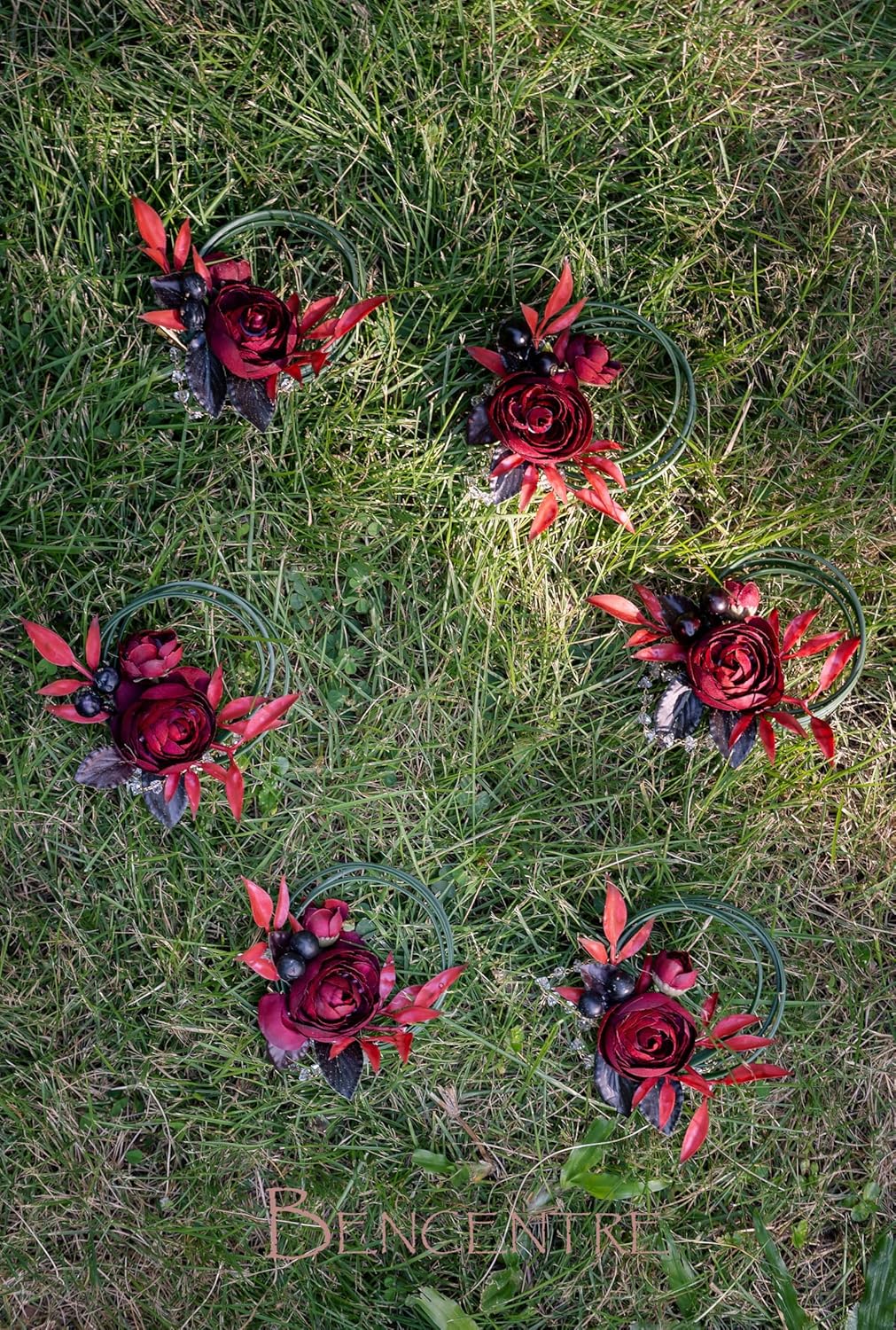 Burgundy Boutonniere Set, Groomsmen & Groom Boutonnieres for Wedding, Anniversary & Formal Events (6 Pack)