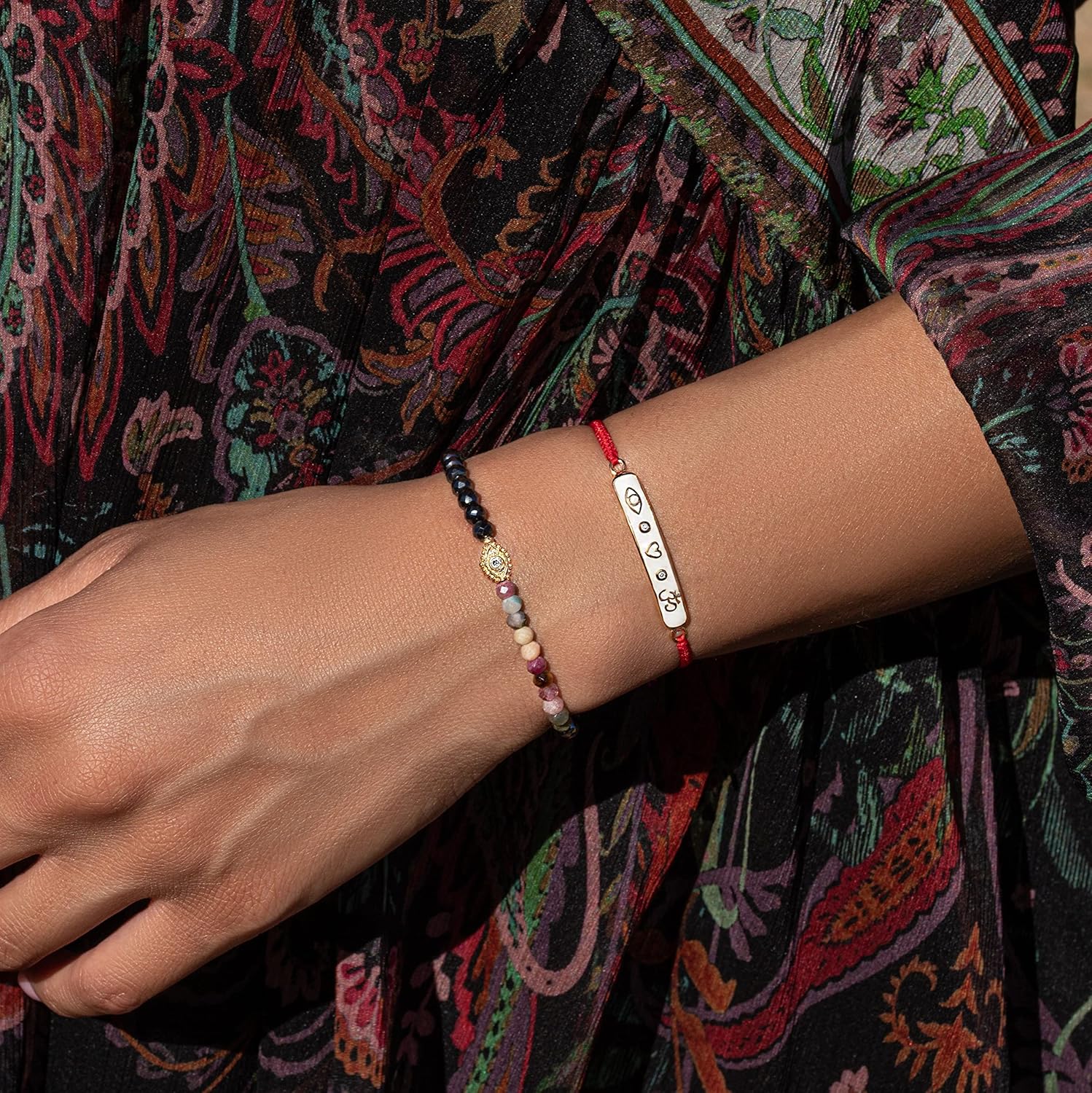 KARMA AND LUCK – Spiritual Love Rose Quartz Hematite Heart, Blessed Equilibrium Amethyst Lotus, Grounded in Balance Gold OM Chakra, Grounded in Love Evil Eye Tourmaline – Spiritual & Healing Jewelry, Bracelet for Women