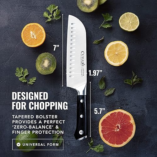 Miniatura 6 de Cutluxe Santoku - Juego de cuchillos de cortar de 5 y 7 pulgadas, cuchillo de cocina multiusos, acero alemán forjado de alto carbono, espiga
