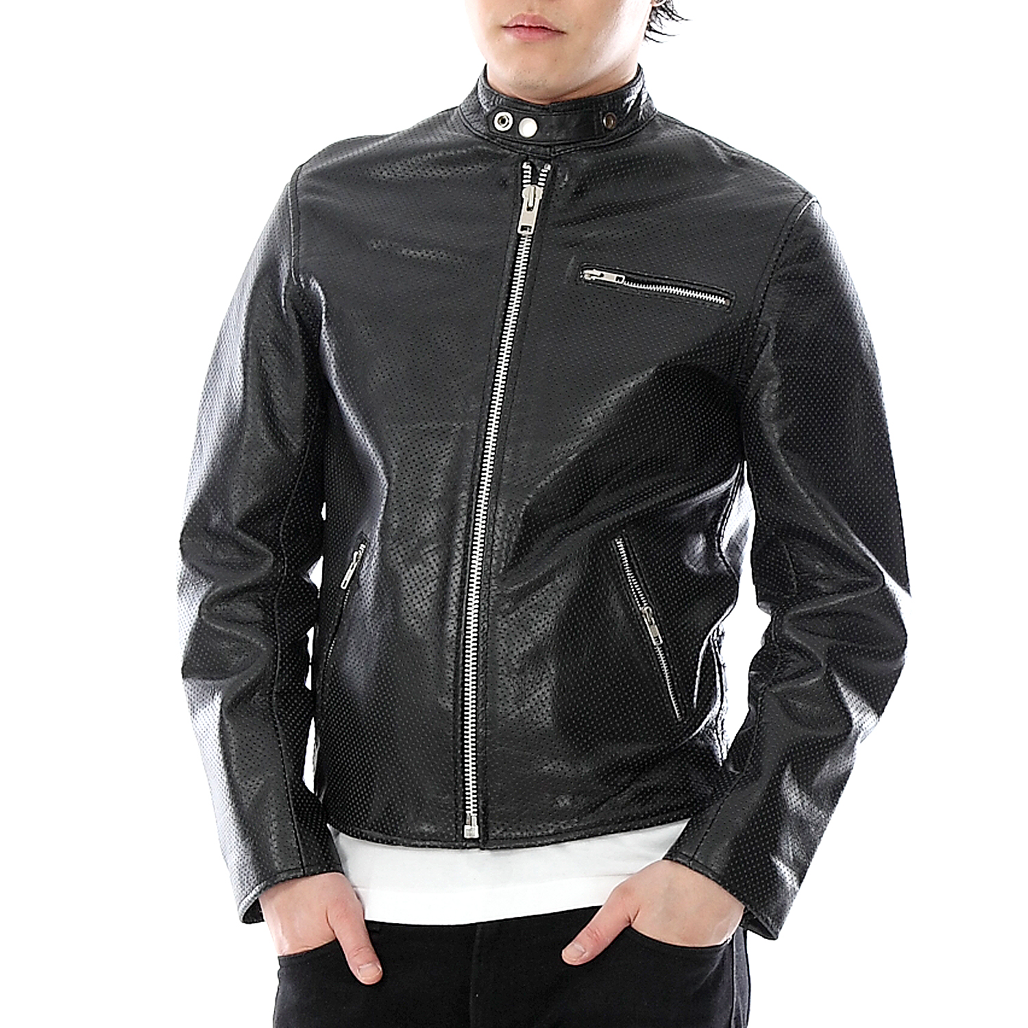 Amazon | [皮の但馬屋] パンチングライダース レザージャケット メンズ