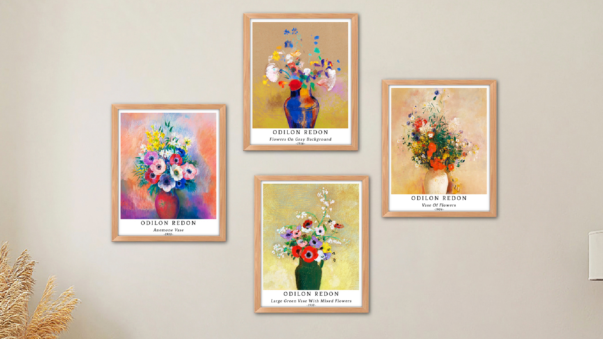 Set 4 Poster Fiori Senza Cornice 28x35cm - Arte Moderna Beige Per Pareti