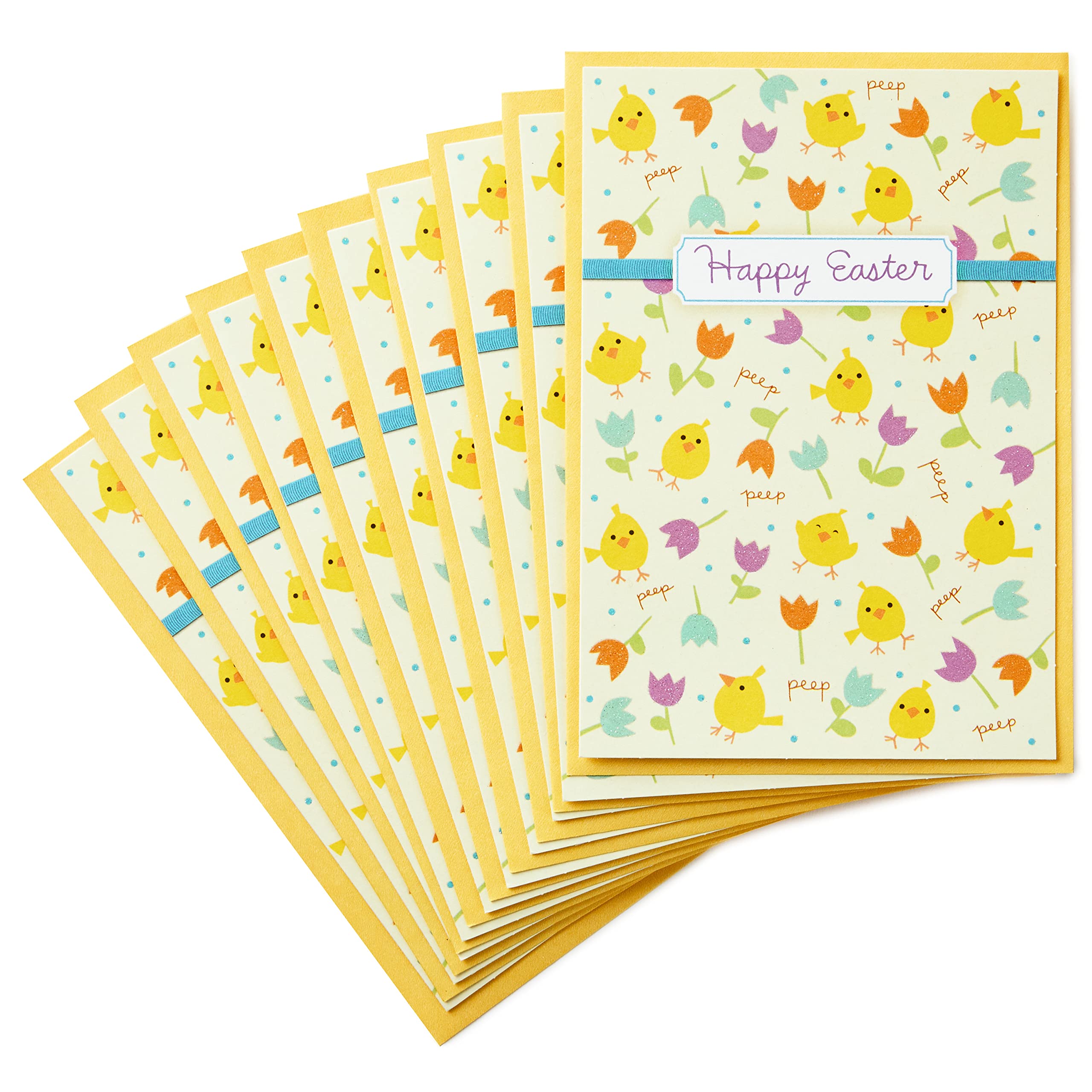 Hallmark - Confezione Di Biglietti Di Pasqua, Pulcini E Fiori, 10 Biglietti Con Buste-image
