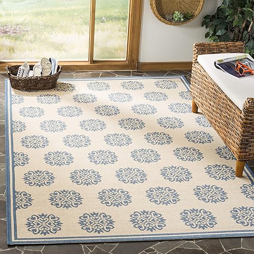 Miniatura 5 de SAFAVIEH Linden Collection LND181A - Alfombra redonda de 6 pies 7 pulgadas, diseño geométrico para interiores y exteriores, no desprende pelusa,