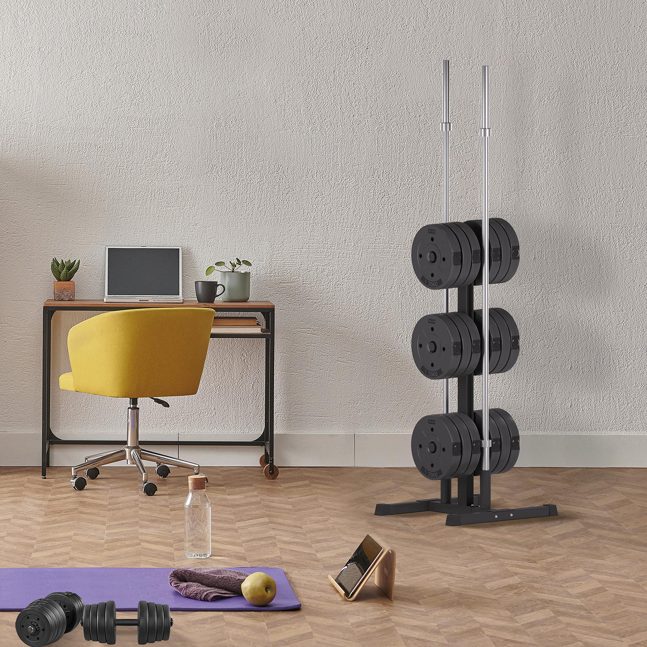 Yaheetech 2in Weight Plate Rack Tree & 2 Barbell Bar Holders Olympic Weight Organizer Storage Stand, Holds Up to 882 lbs