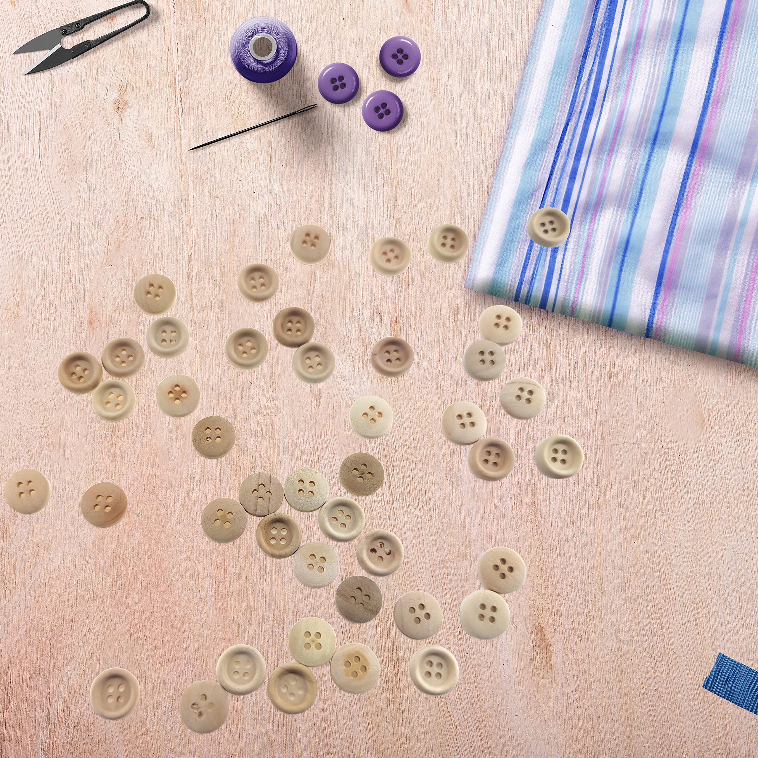 150pcs Boutons Ronds En Bois 15mm 4 Trous Boutons De Couture