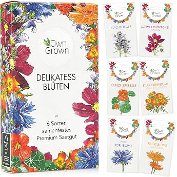 Edible flower seed set Premium Delicate Flower Seeds Set with 6 Varieties of Flower Seeds - Edible Flower Seeds - Edible Flowers for Cake - Edible Flowers Cake Decoration - Edible Flowers by OwnGrown