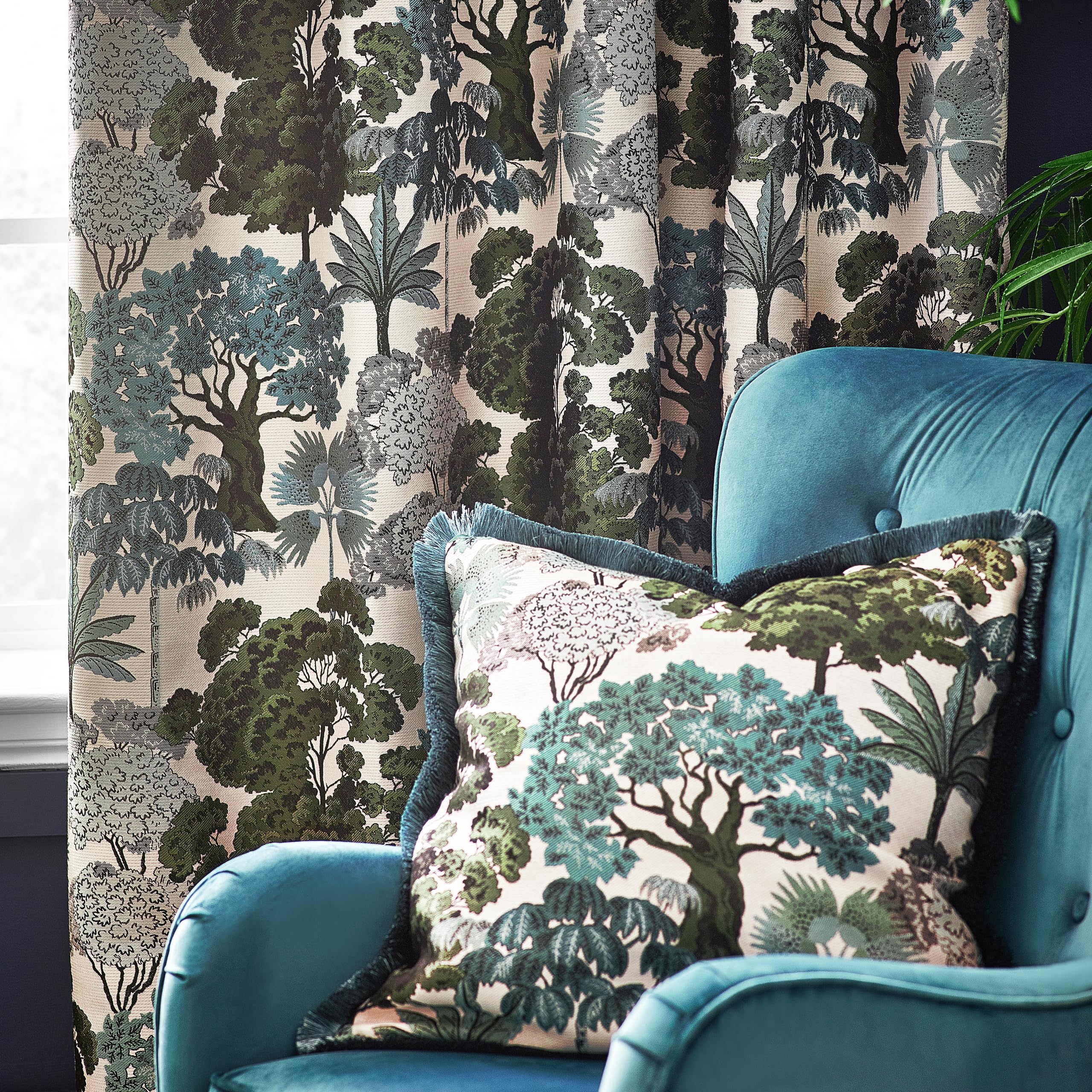 furn. Wylder Nature Woodlands Eyelet Curtains, Green, W 90.2" x L 53.9" (2 Panels) - Image 4