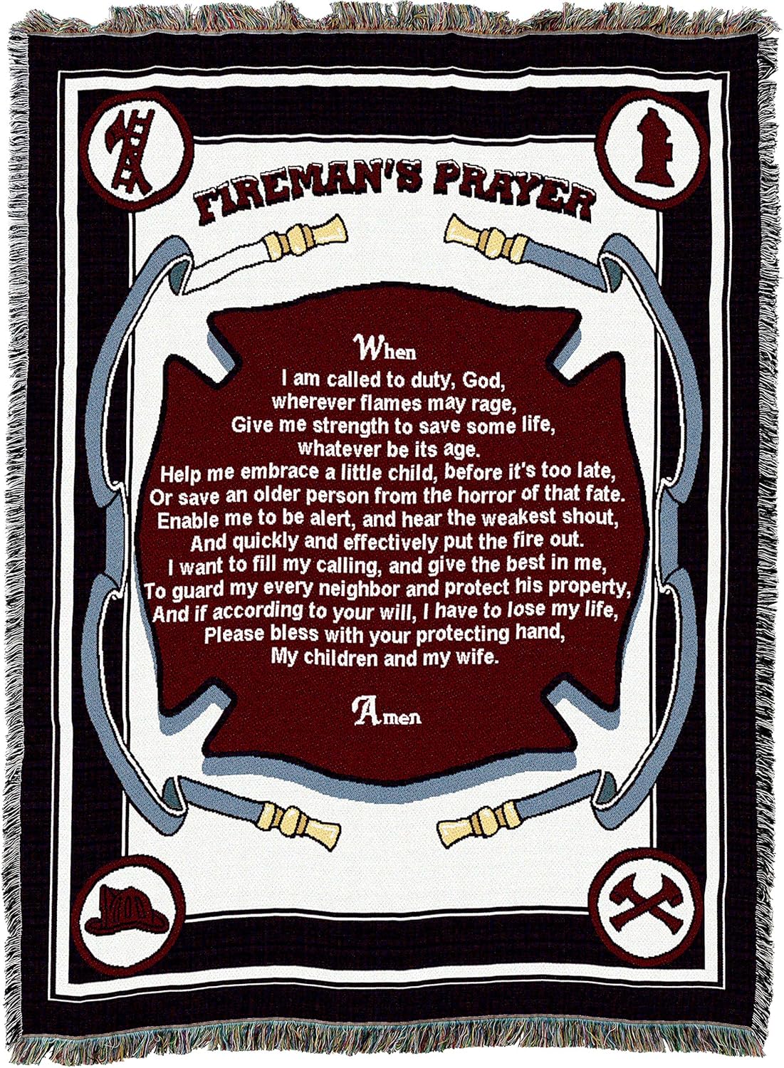 Pure Country Weavers Fire Department - Fireman's Prayer Blanket - Gift Tapestry Throw Woven from Cotton - Made in the USA (72x54)