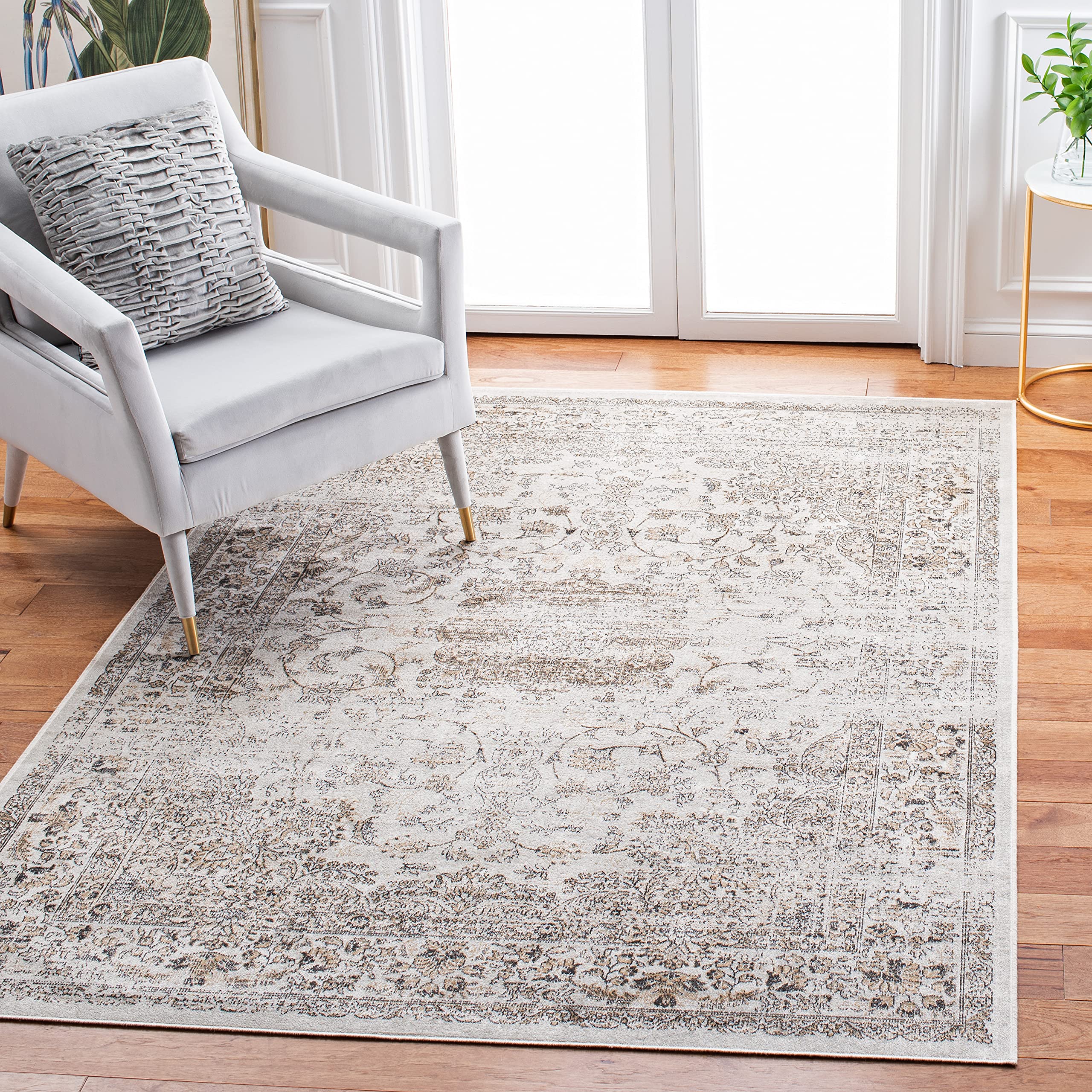 SAFAVIEH Atlas Collection Area Rug - 5'3" x 7'7", Beige & Grey, Vintage Oriental Distressed Design, Non-Shedding & Easy Care, Ideal for High Traffic