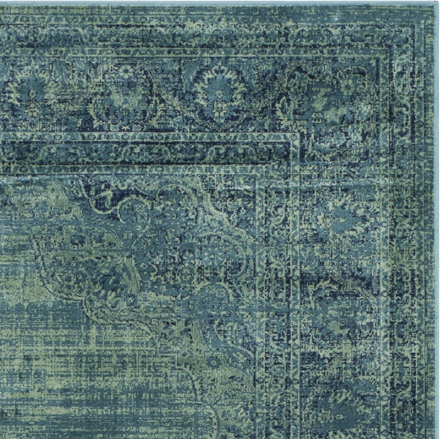 SAFAVIEH Vintage Collection Accent Rug - 4' x 5'7", Turquoise & Multi, Oriental Medallion Distressed Viscose Design, Ideal for High Traffic Areas in Entryway, Living Room, Bedroom (VTG112-2220)