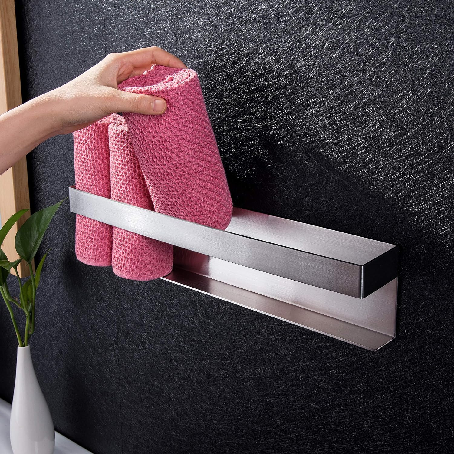 Toallero para baño Ruicer, sin agujeros, soporte para toalla de invitados, autoadhesivo, barra para toalla de mano de acero inoxidable, 40 cm