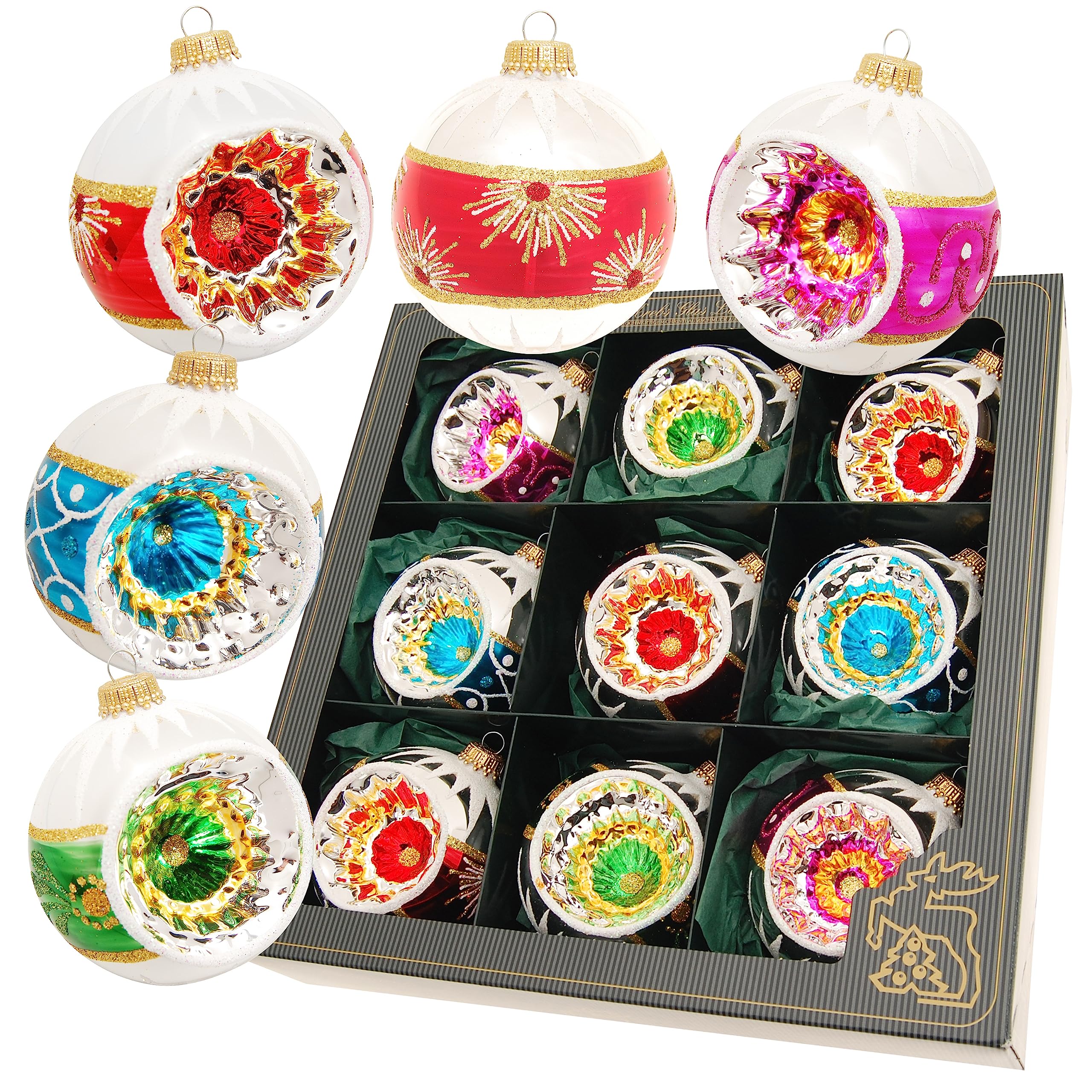 Krebs Glas Lauscha - Kerstdecoratie/kerstboomversiering van glas - Reflex kerstballen - Kleur: zilver - 9 stuks - Afmetingen: ca. 8 cm Krebs Glas Lauscha - Kerstdecoratie/kerstboomversiering van glas - Reflex kerstballen - Kleur: zilver - 9 stuks - Afmetingen: ca. 8 cm