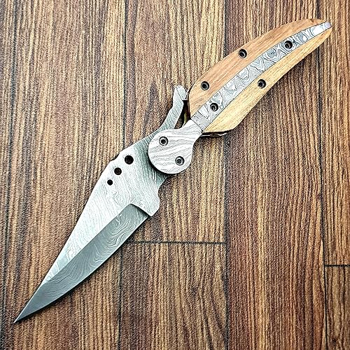Miniatura 7 de TZ KNIVES FZ-10 Cuchillo de bolsillo de Damasco hecho a mano para hombres  Cuchillo plegable con bloqueo de revestimiento  Cuchillo de bushcraft