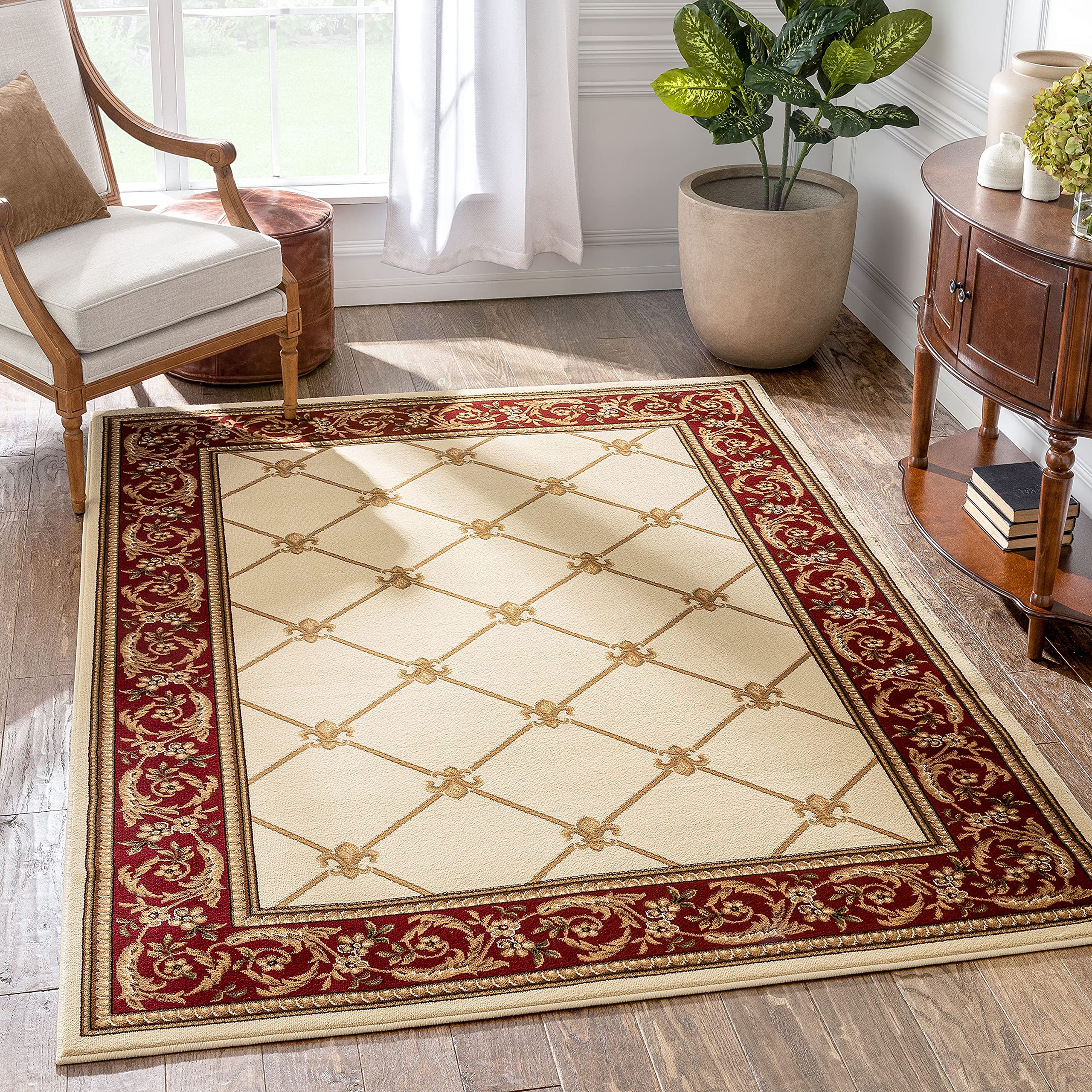 Well Woven Timeless Collection Fleur De Lis Ivory 8x10 Luxurious Traditional French Aubusson Oriental Area Rug Perfect for Living Room Bedroom or