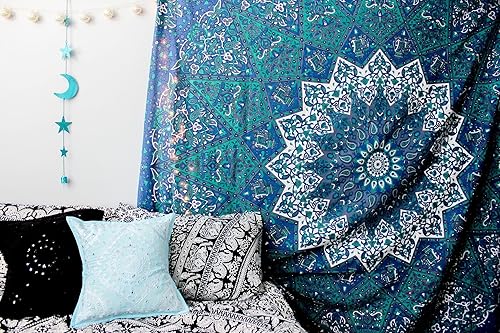 Miniatura 2 de Tapíz para la pared Popular Handicrafts. Mandala hippie en color azul y purpura. Camino de mesa, cubre cama. Arte de la India. Arte bohemio, de