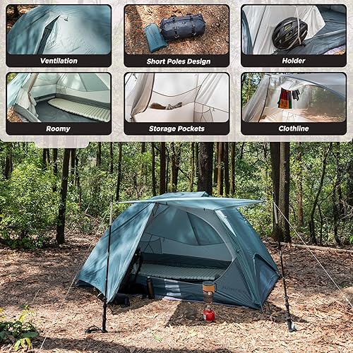 Miniatura 3 de Wander Hawk - Tienda de campaña para 2 personas, ligera para 2 personas, para mochileros, camping, senderismo y ciclismo