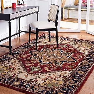 SAFAVIEH Heritage Collection Accent Rug - 4' x 6', Red, Handmade Traditional Oriental Wool, Ideal for High Traffic Areas i...
