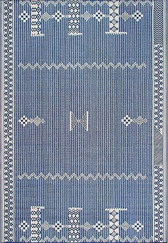 Miniatura 2 de nuLOOM Lowen - Alfombra tribal para interiores y exteriores, 4 x 6 pies, color azul marino