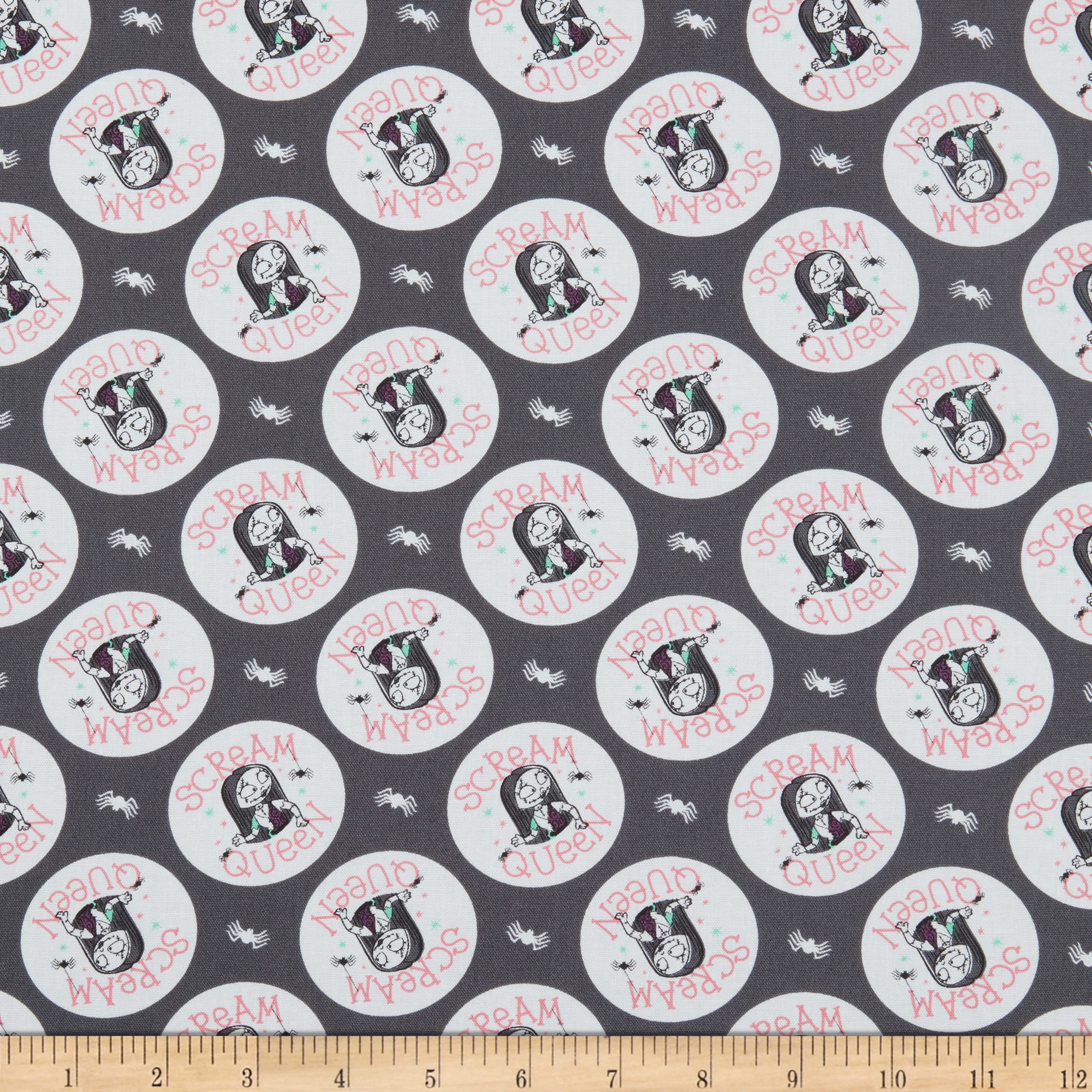 Camelot FabricsDisney Nightmare Before Christmas Scream Queen Dot Fabric, Charcoal