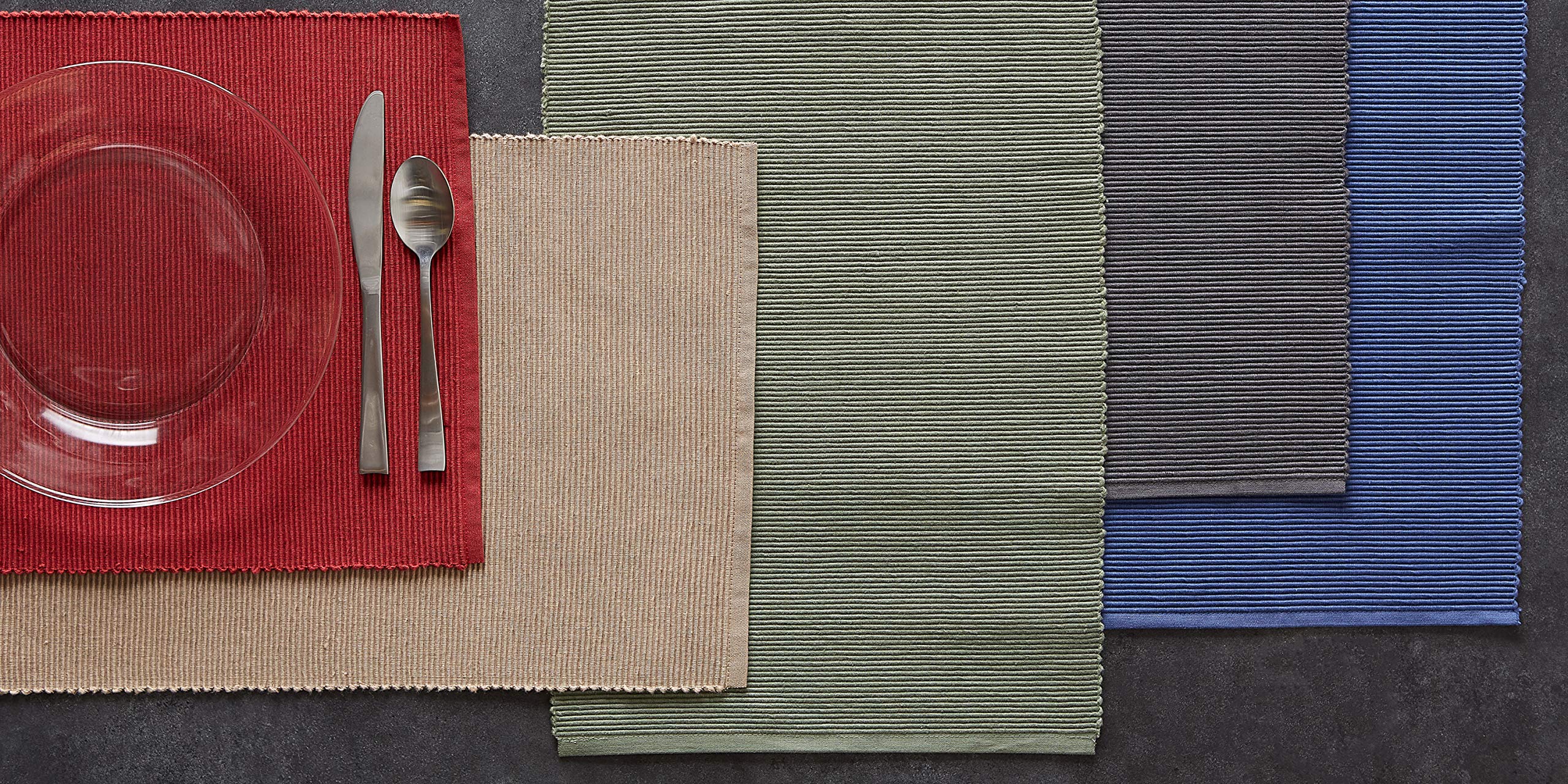 DII Basic Everyday Gerippte Tischset-Set, 100% Baumwolle, 33 x 48 cm, Scheunenrot, 6-teilig