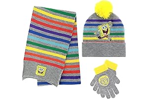 Spongebob Squarepants Winter Warm Hat with Cute Pom-Pom for Kids, 3 Pc. Set
