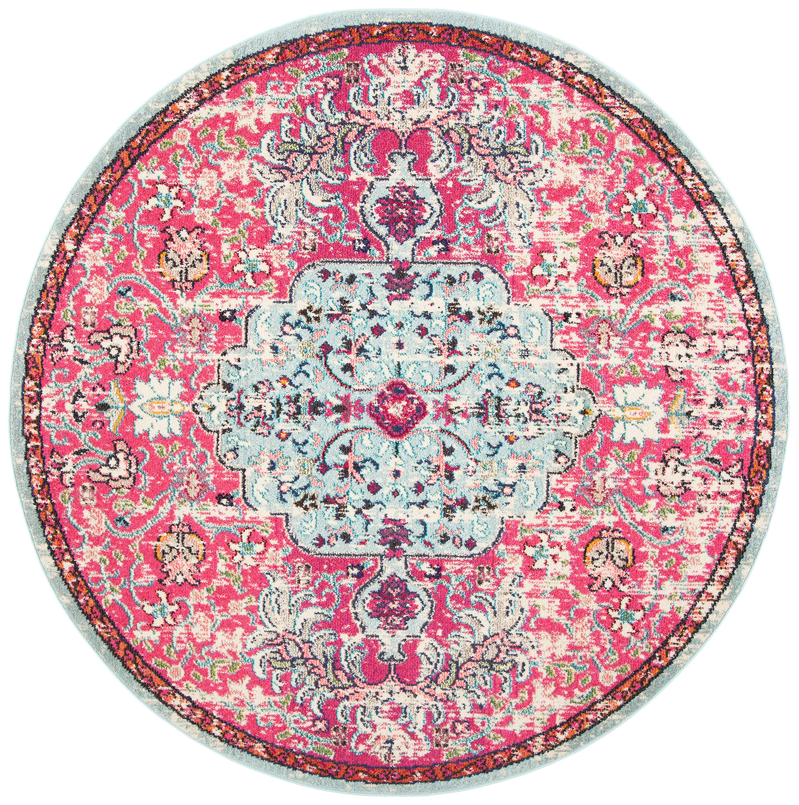 SAFAVIEH Boho Rug for Living Room, Dining Room, Bedroom - Madison Collection, Short Pile, in Fuchsia and Teal, 122 X 122 cm