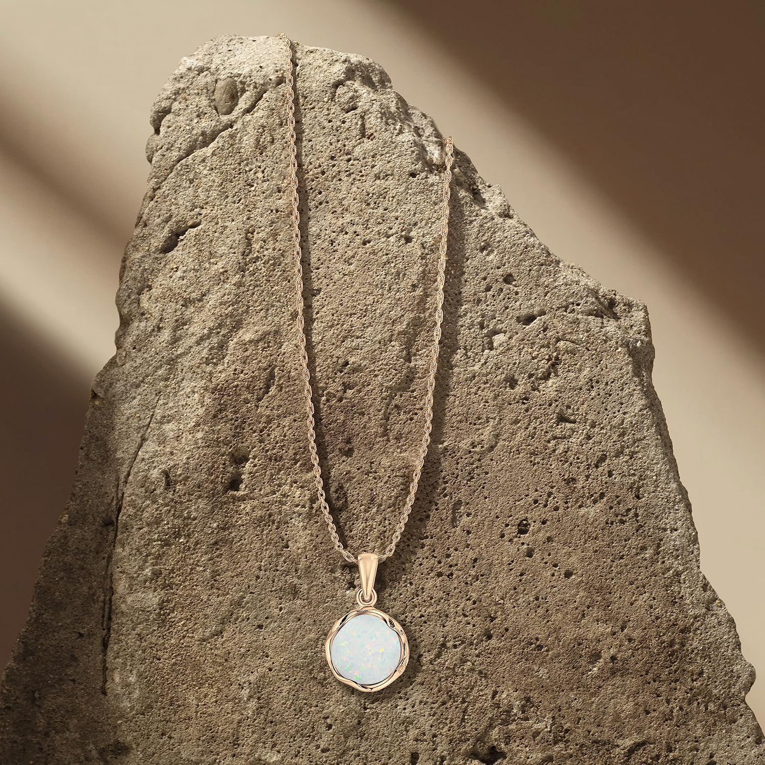 14K Gold Plated White Opal Necklace - 14K Gold Plated over 925 Sterling Silver, Dainty 12mm White Opal Gemstone Pendant, October Birthstone, Handmade Vintage Antique Jewelry for Classy Women - Image 4