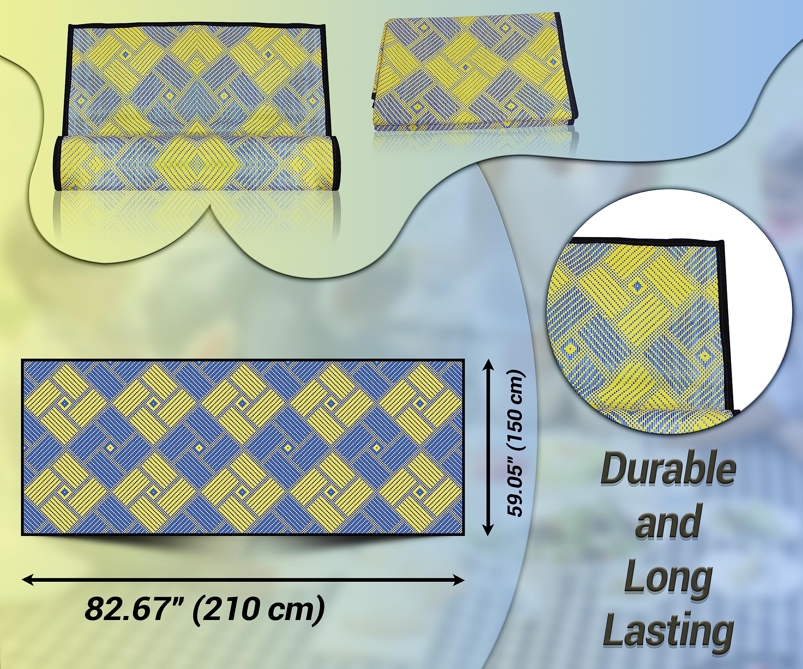 ARSUK Tappeto da Esterno in Plastica (210x150 cm) – Tappeto per Patio, Giardino, Spiaggia, Campeggio, Balcone, Terrazza, Cortile, Veranda – Lavabile, Portatile, Confortevole, Resistente e Anti-UV