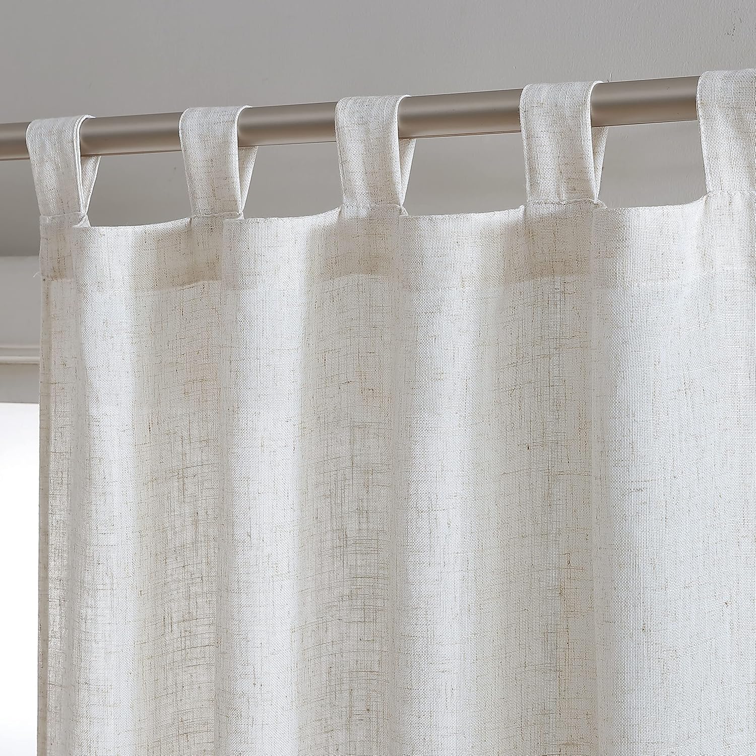 Beatrice Home Fashions Monroe Light Filtering Curtains with Tab Top, Poly Linen Blend Fabric, Each Panel Measures 34" W x 84" L, Natural, 2 Panels