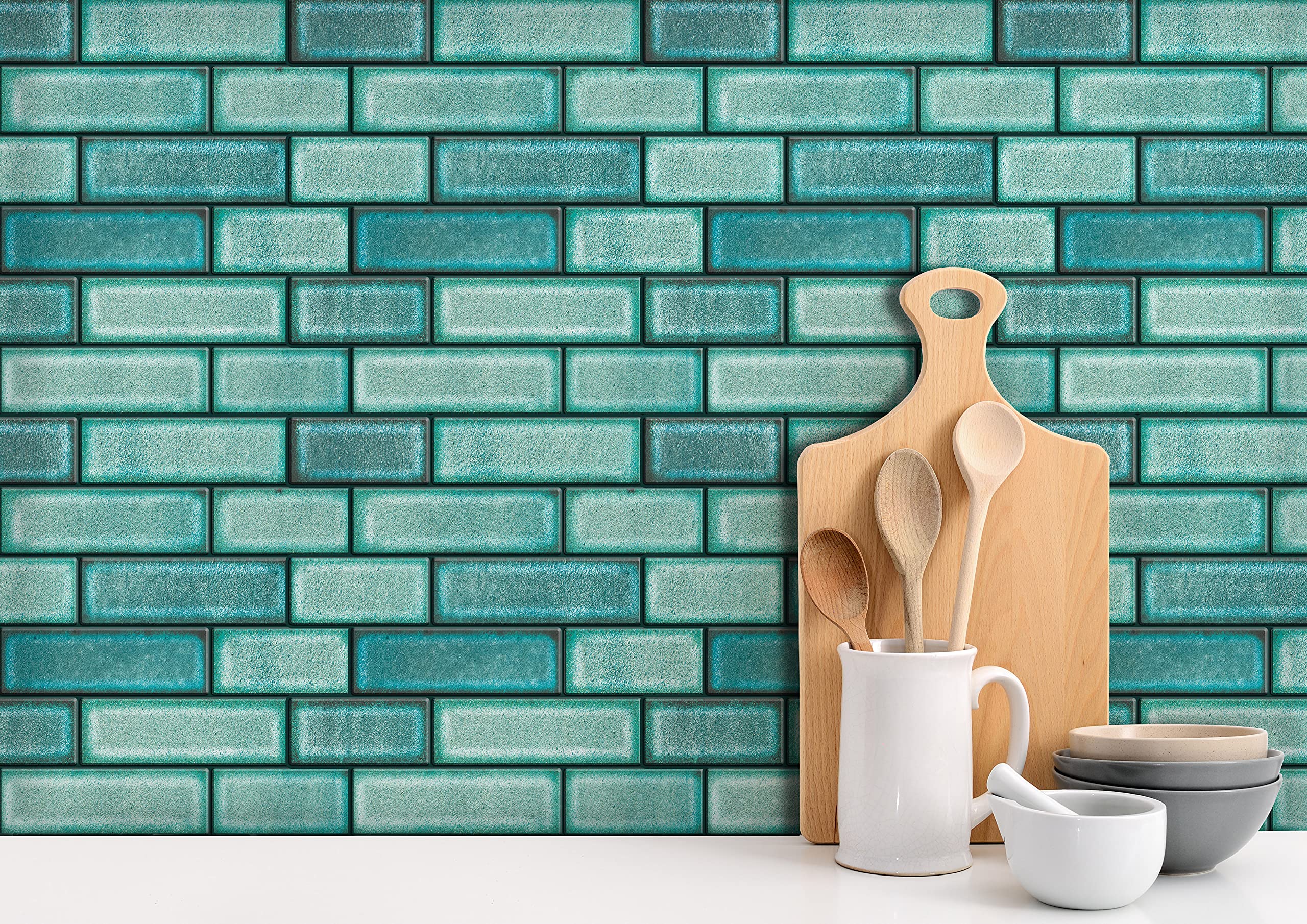 MOSAICOWALL Peel & Stick - Piastrelle autoadesive per paraschizzi, 3D da parete, in gel di poliuretano, per decorare la casa, da incollare su cucina e bagno, stile 30 (set da 10 piastrelle