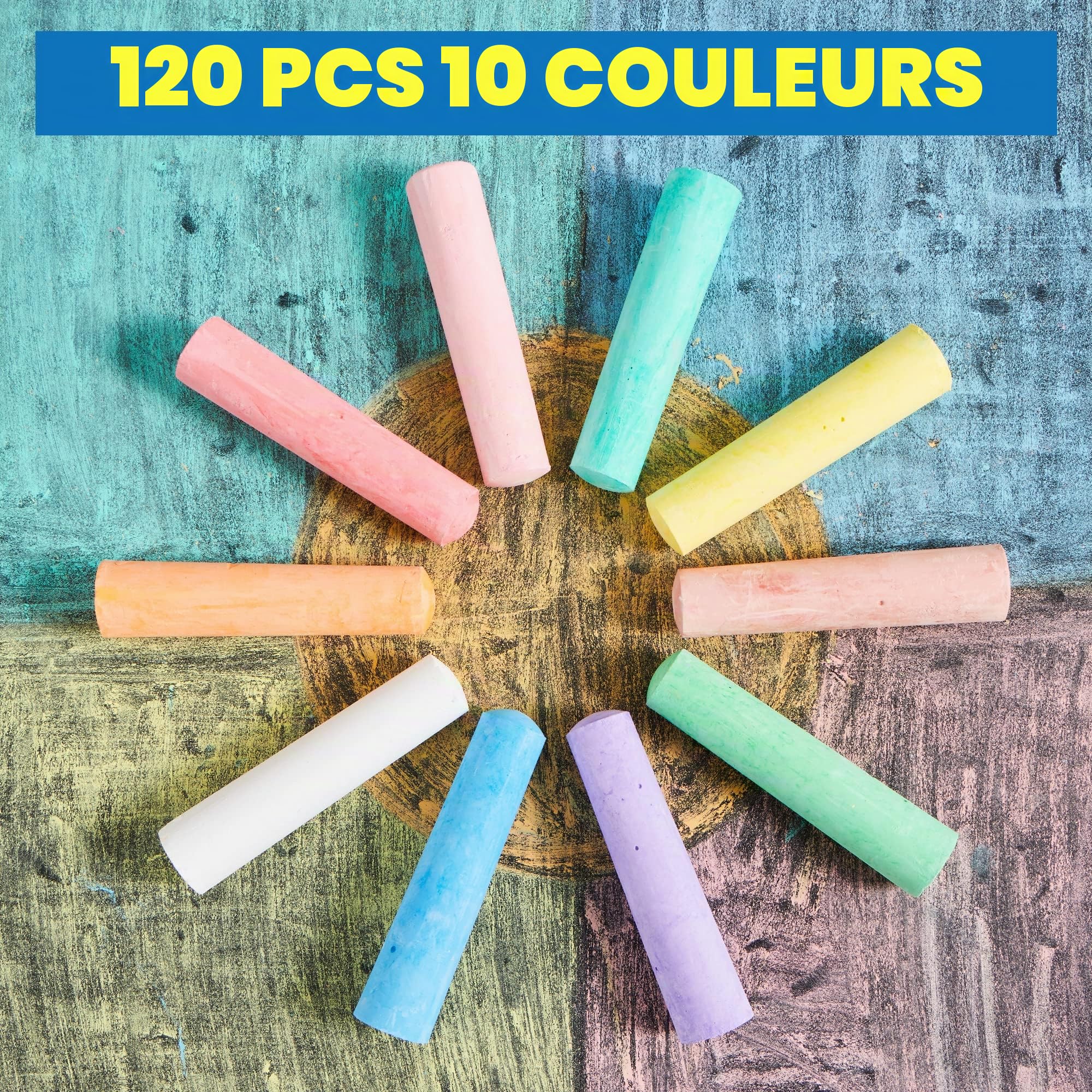 JOYIN Craies de Trottoir pour Enfants Lot de 120 Boîte Géante Non Toxique Lavables 10 Couleurs