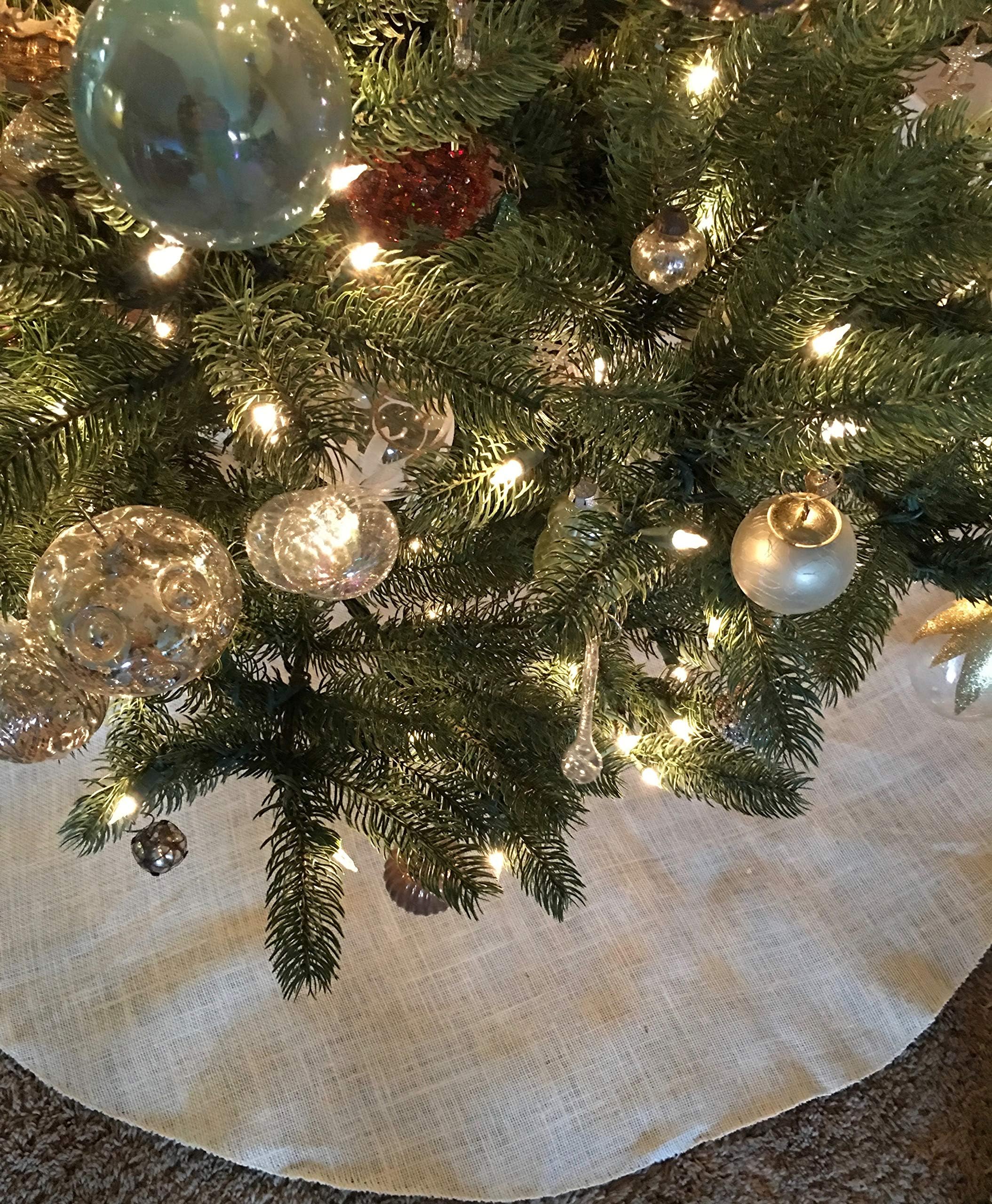 50" Natural Tan Silver Lurex Jute Burlap Tree Skirt - The Perfect Christmas-Tree Skirt with Bonus Star Wood Ornament