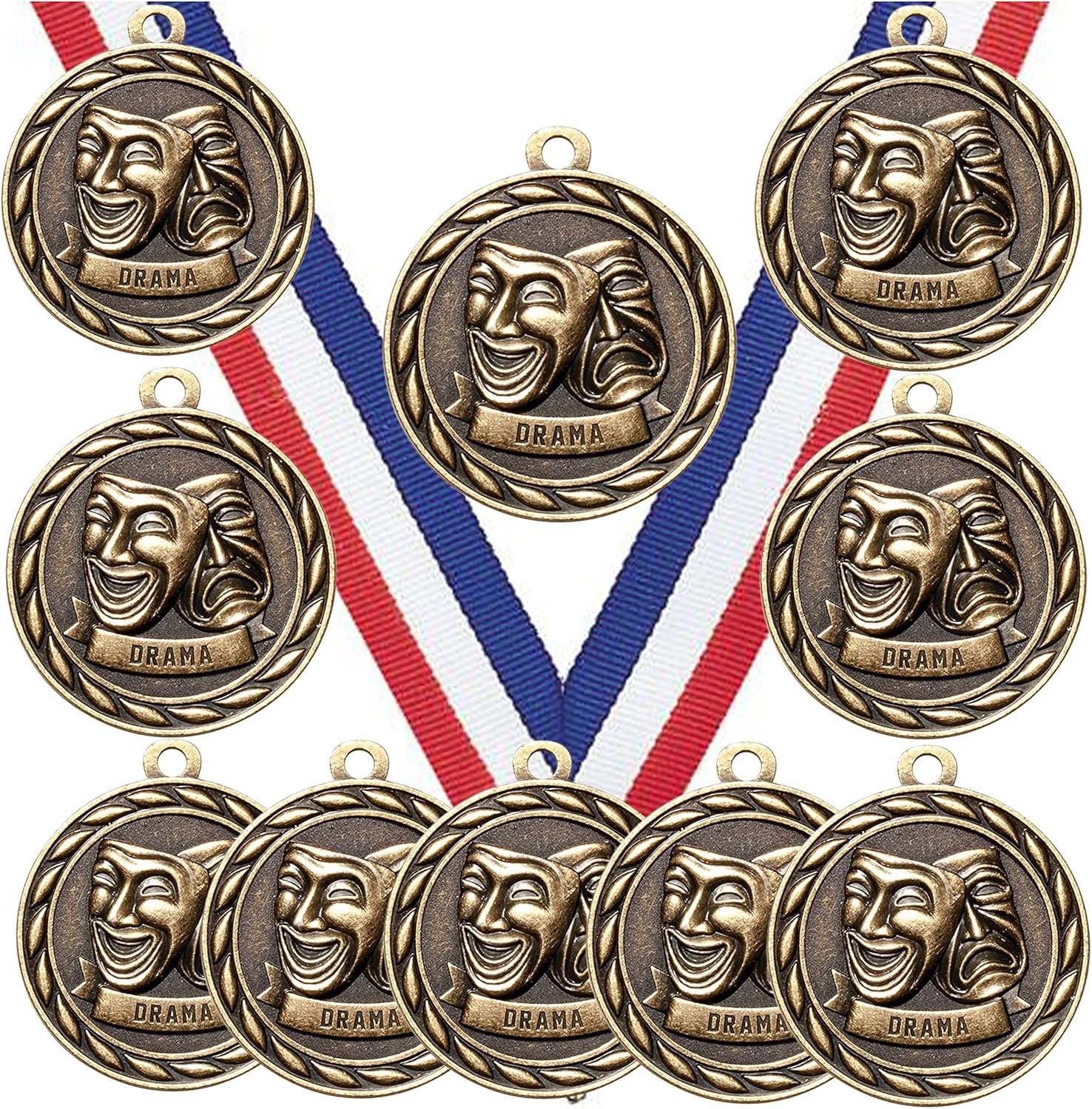 Express Medals Pack of 10 (or More) 2 Inch Gold Drama Actor Actress Acting Award Medals Variations with or Without Engraving Personalization Engraved Custom Text Names