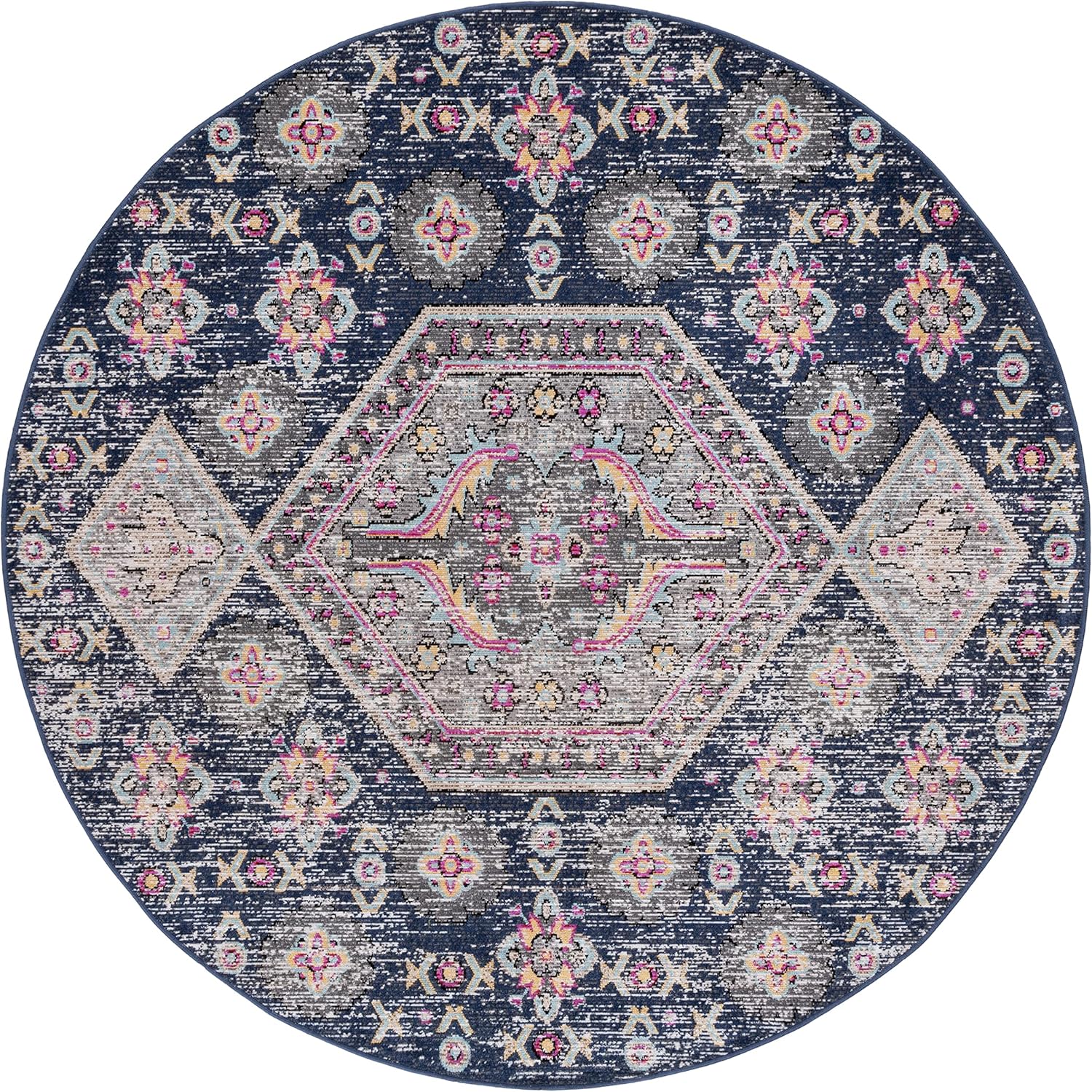 SAFAVIEH Montage Collection 3' x 5' Black/Multi MTG365Z Boho Indoor/ Outdoor Non-Shedding Easy scrubbing Patio Backyard Porch Deck Mudroom Accent-Rug