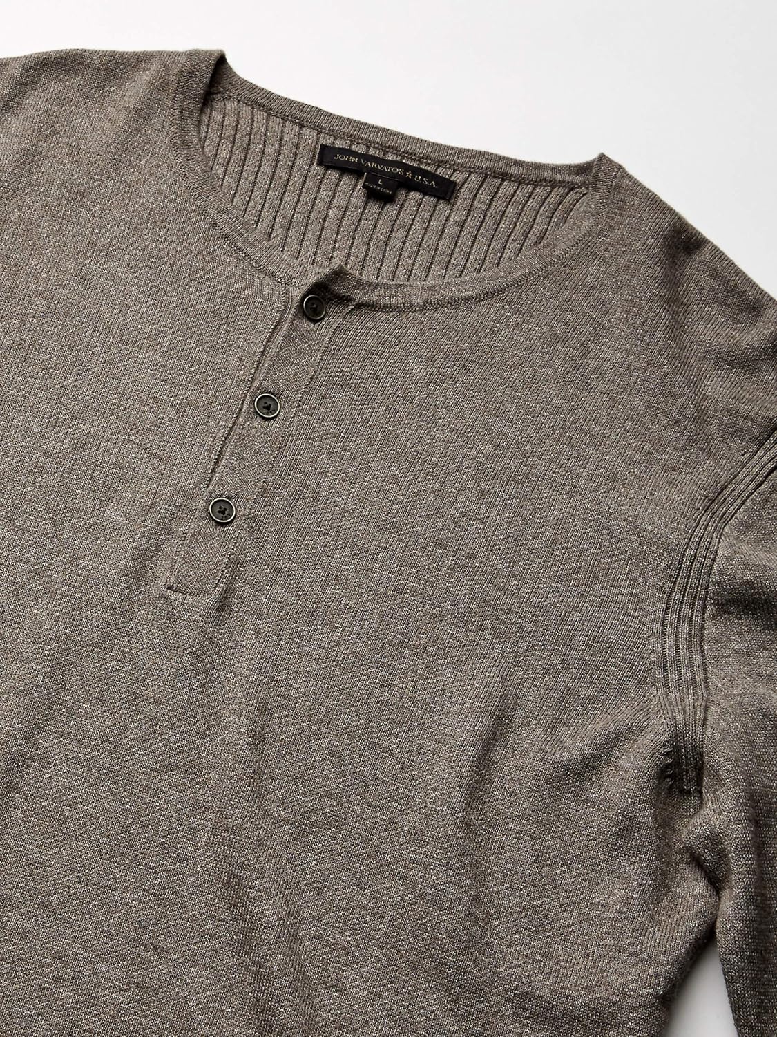 John Varvatos Men's Provo Ls Cotton Yak Henley with Rib Back Panel