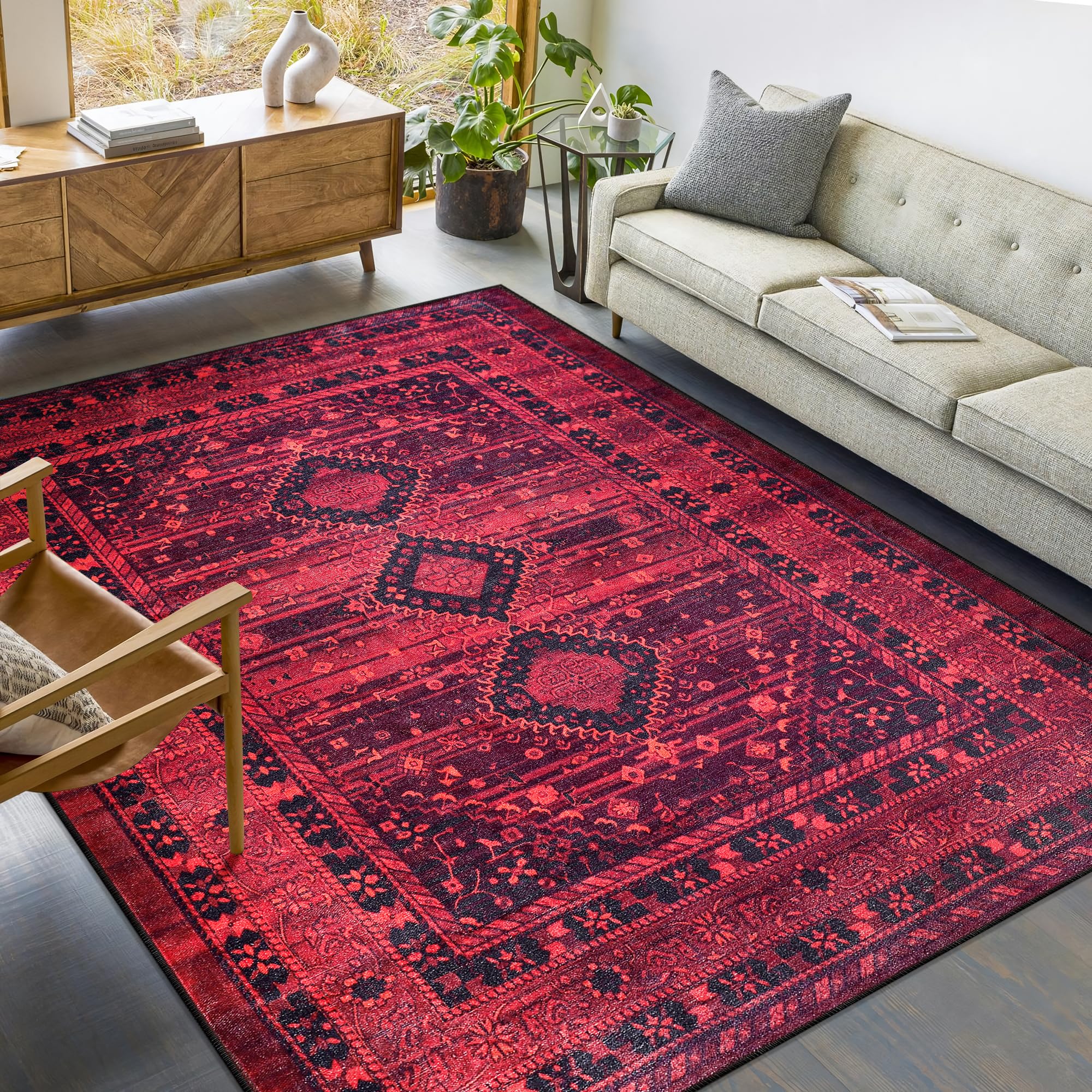 Tapis Lavable pour Salon, Chambre à Coucher, Cuisine - Tapis antidérapant tissé à partir de Coton - Tapis Vintage pour Salon, Chambre à Coucher, Cuisine - Convient aux Enfants et aux