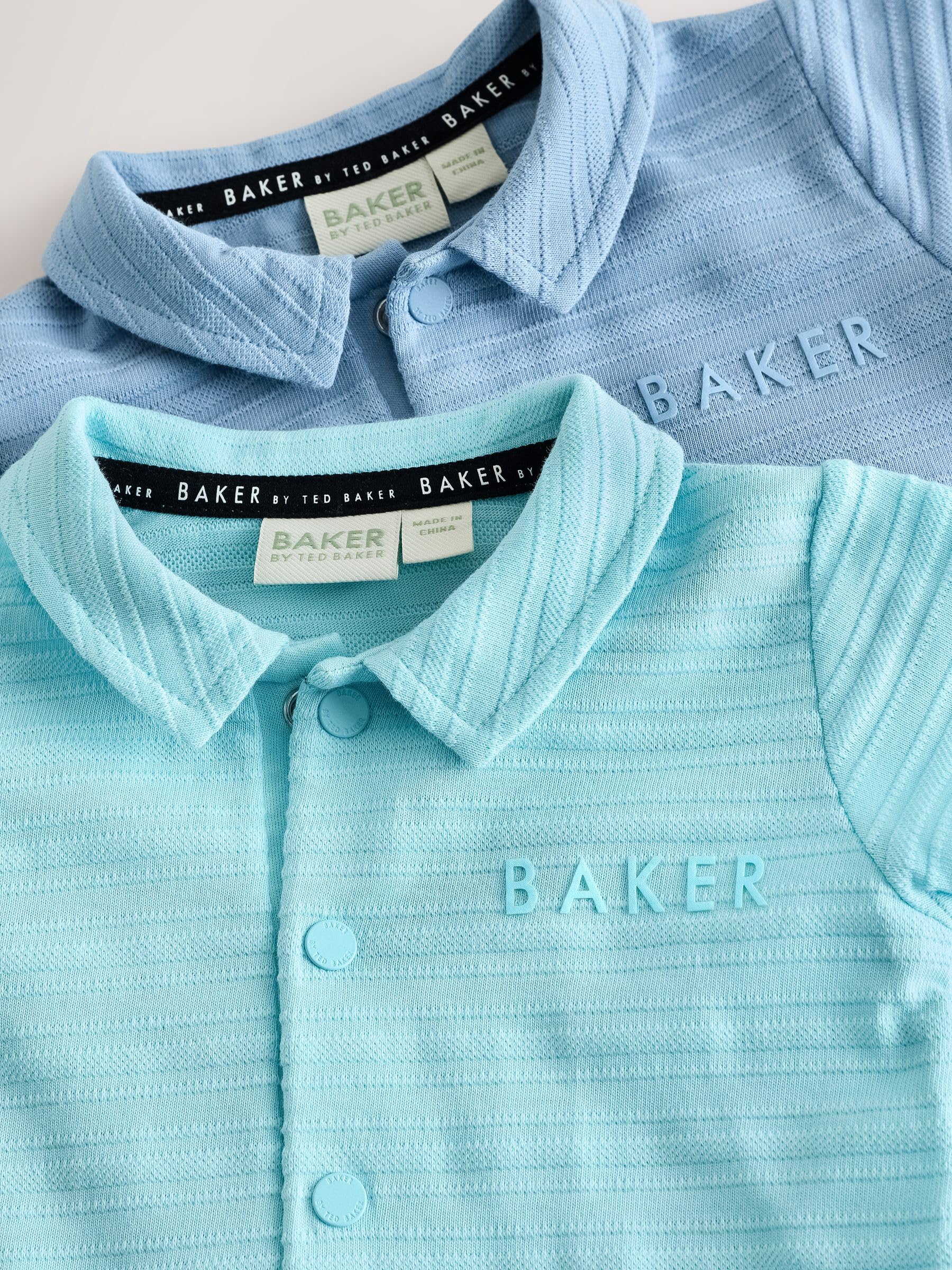 Noworodki chłopcy Zestaw 2 teksturowanych niebieskich pajacyków Baker by Ted Baker