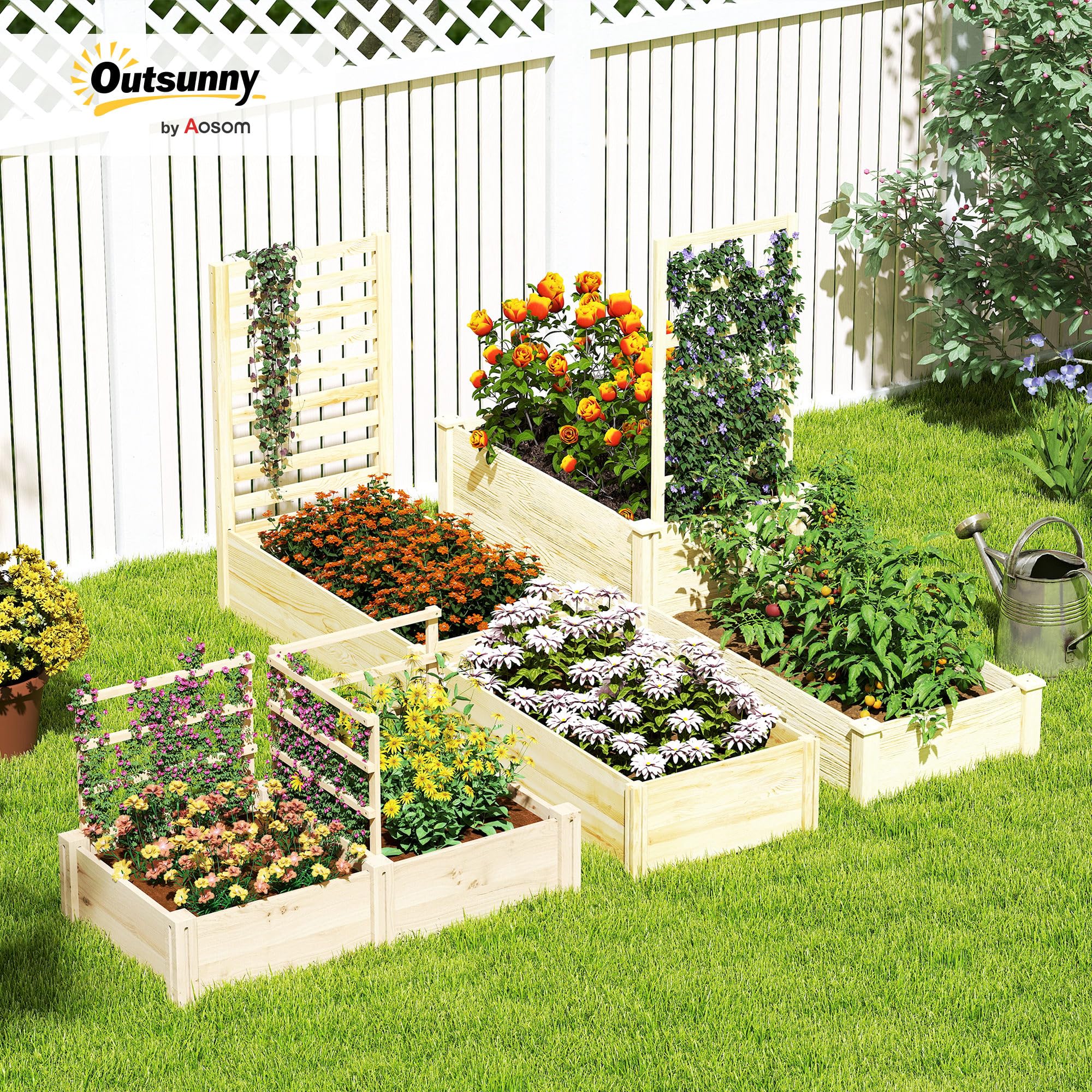 Orto Rialzato Esterno 5 Pezzi In Legno Di Abete - Modulare, Fondo Aperto, Per Balcone E Giardino 230x230x28 Cm - Foto 2