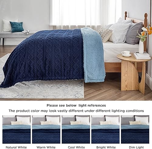 Miniatura 6 de Bedsure - Manta Sherpa para el sofá - Manta suave y acogedora para la cama, manta de lana gruesa para el invierno, azul marino, 50x60 pulgadas